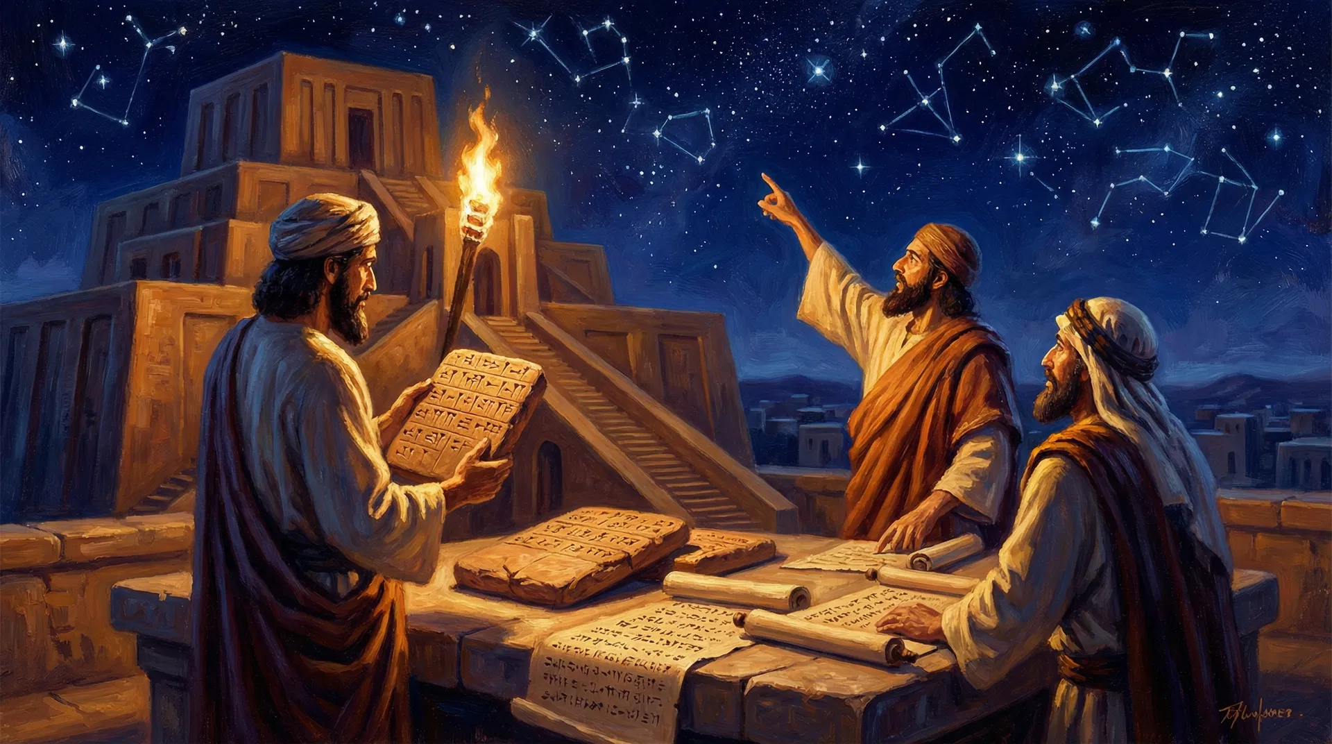 Ancient Babylonian astronomers charting the heavens