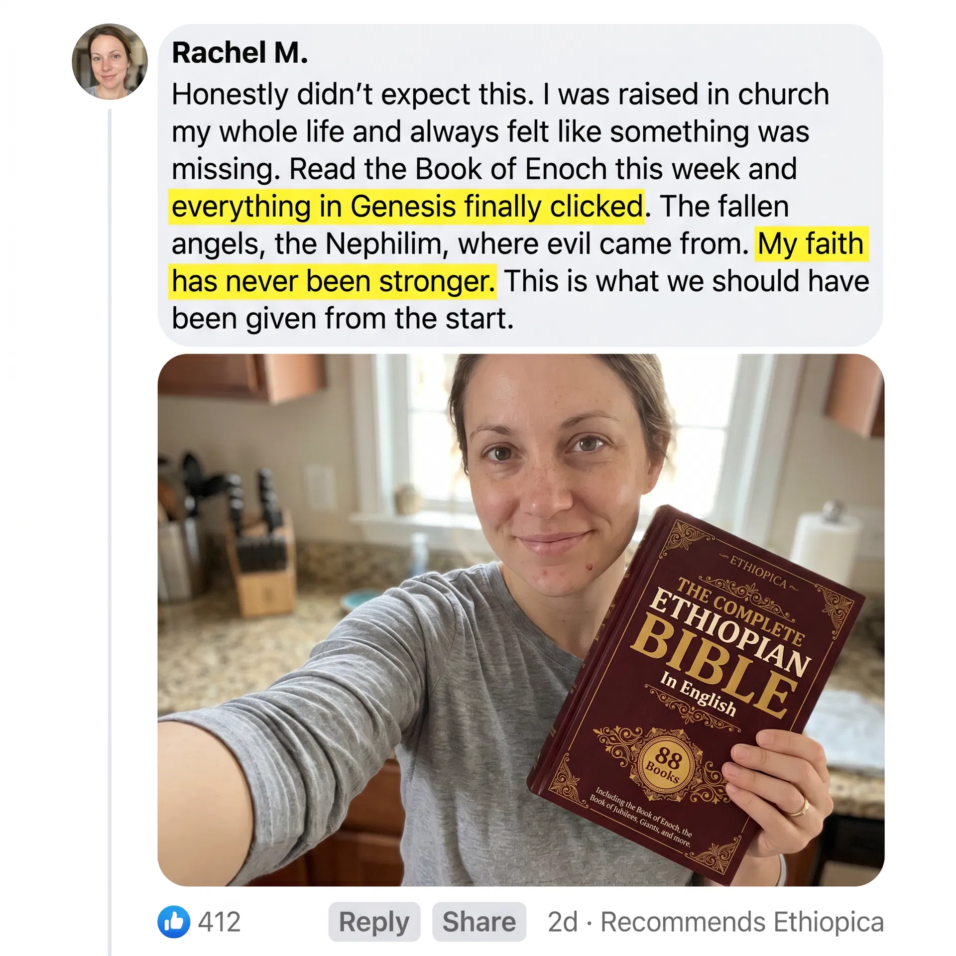 Rachel M., Facebook review — everything in Genesis finally clicked