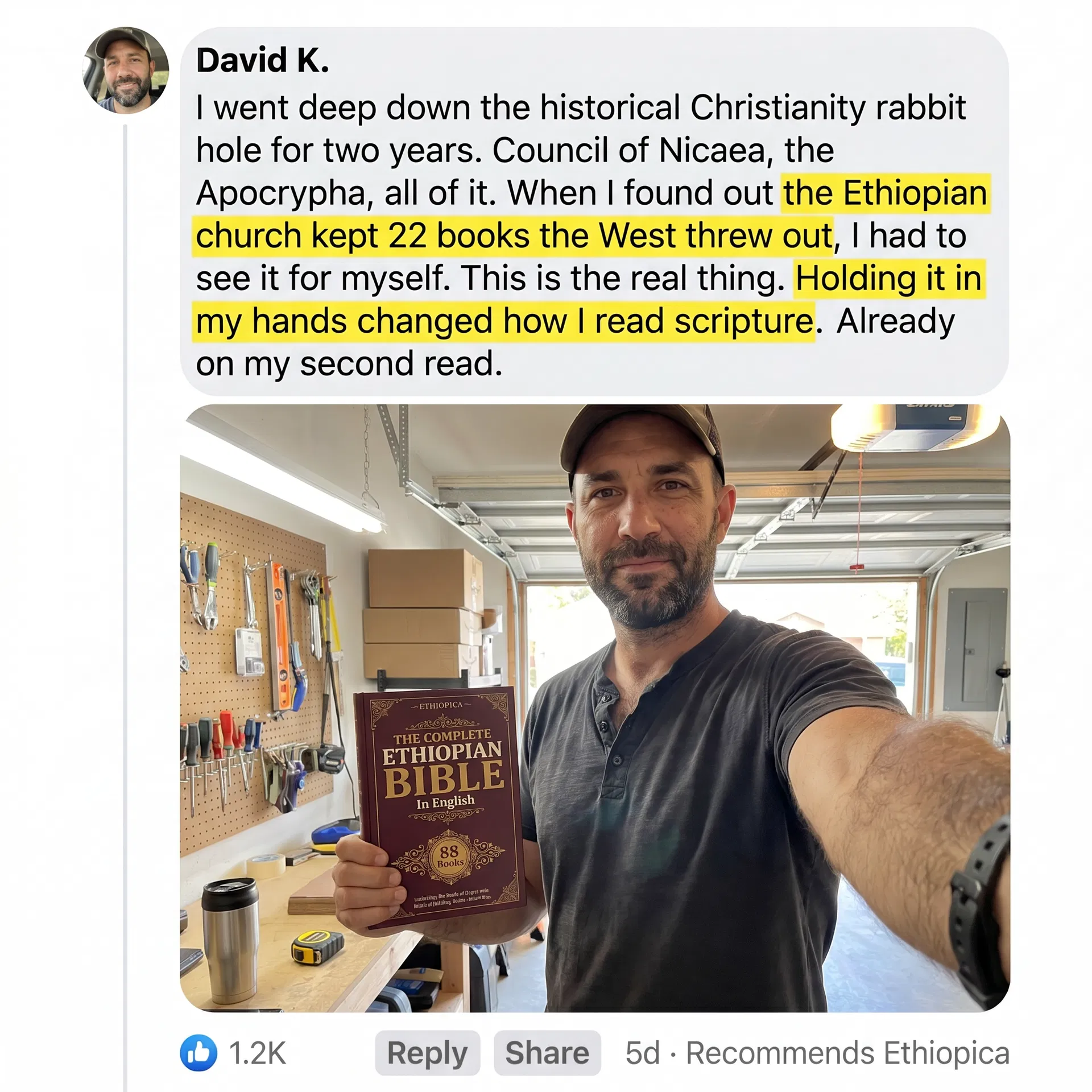 David K., Facebook review — the Ethiopian church kept 22 books the West threw out