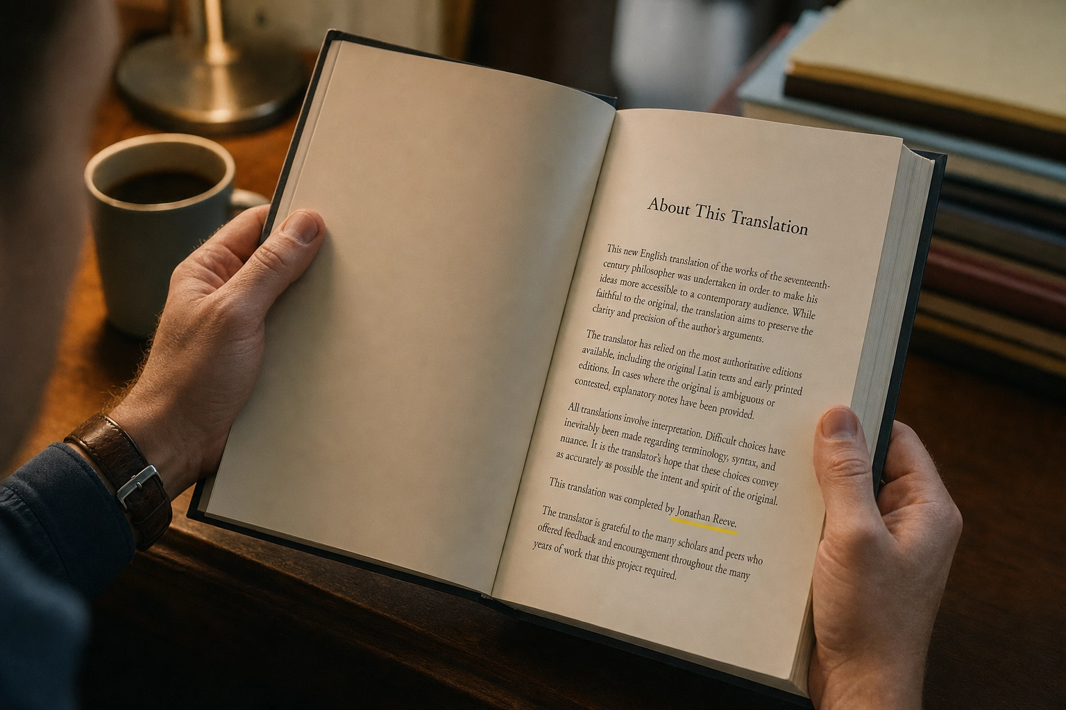 A close-up of the front matter of one of the tested editions showing an 'About This Translation' page.