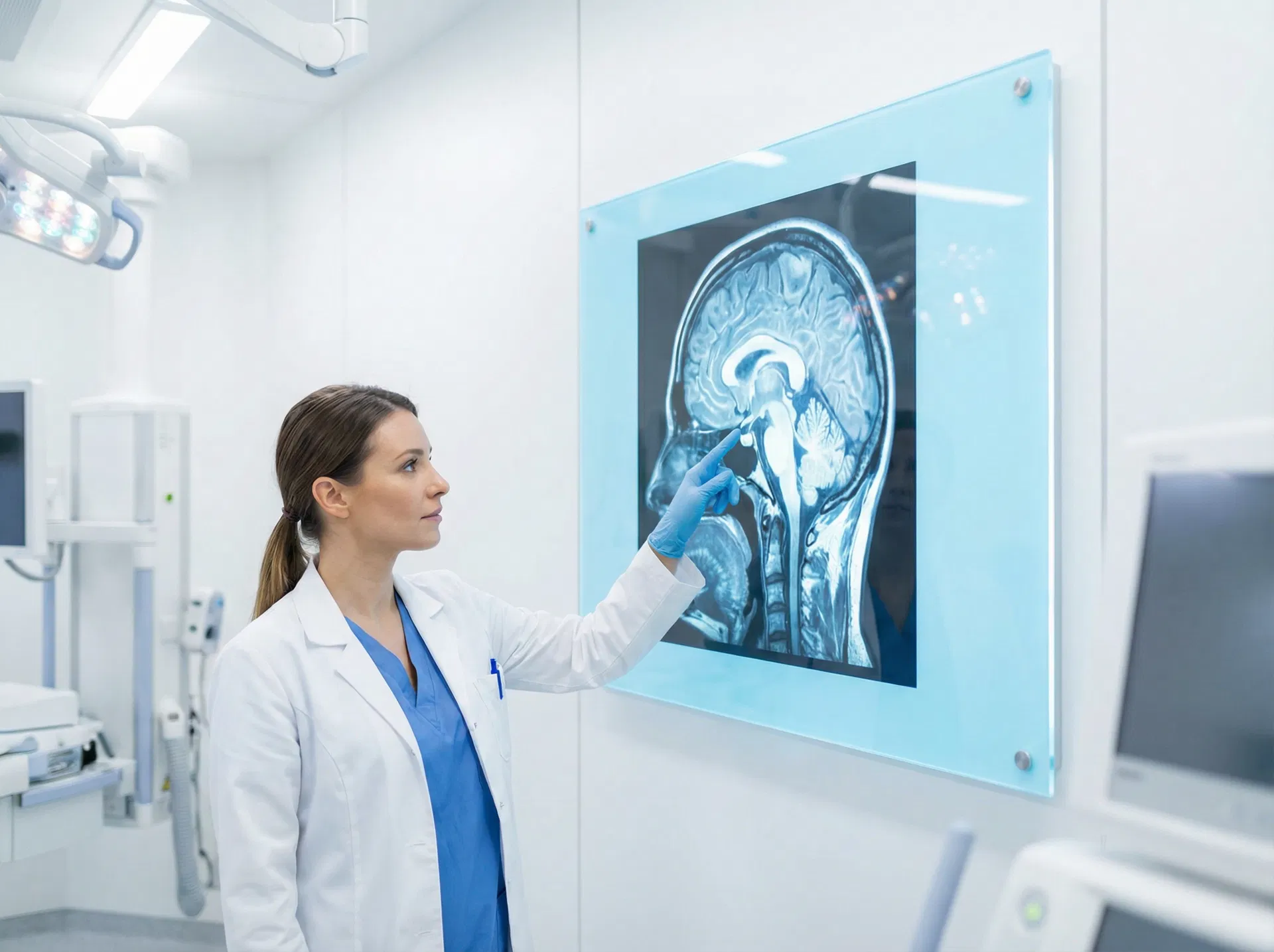 Doctor reviewing brain MRI scan