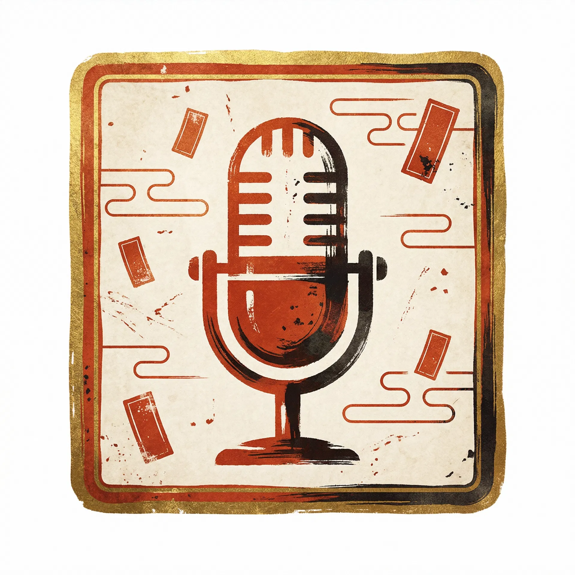 マイクを描いた印章風エンブレム