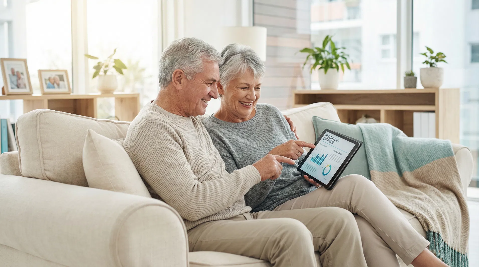 Senior couple reviewing health plans
