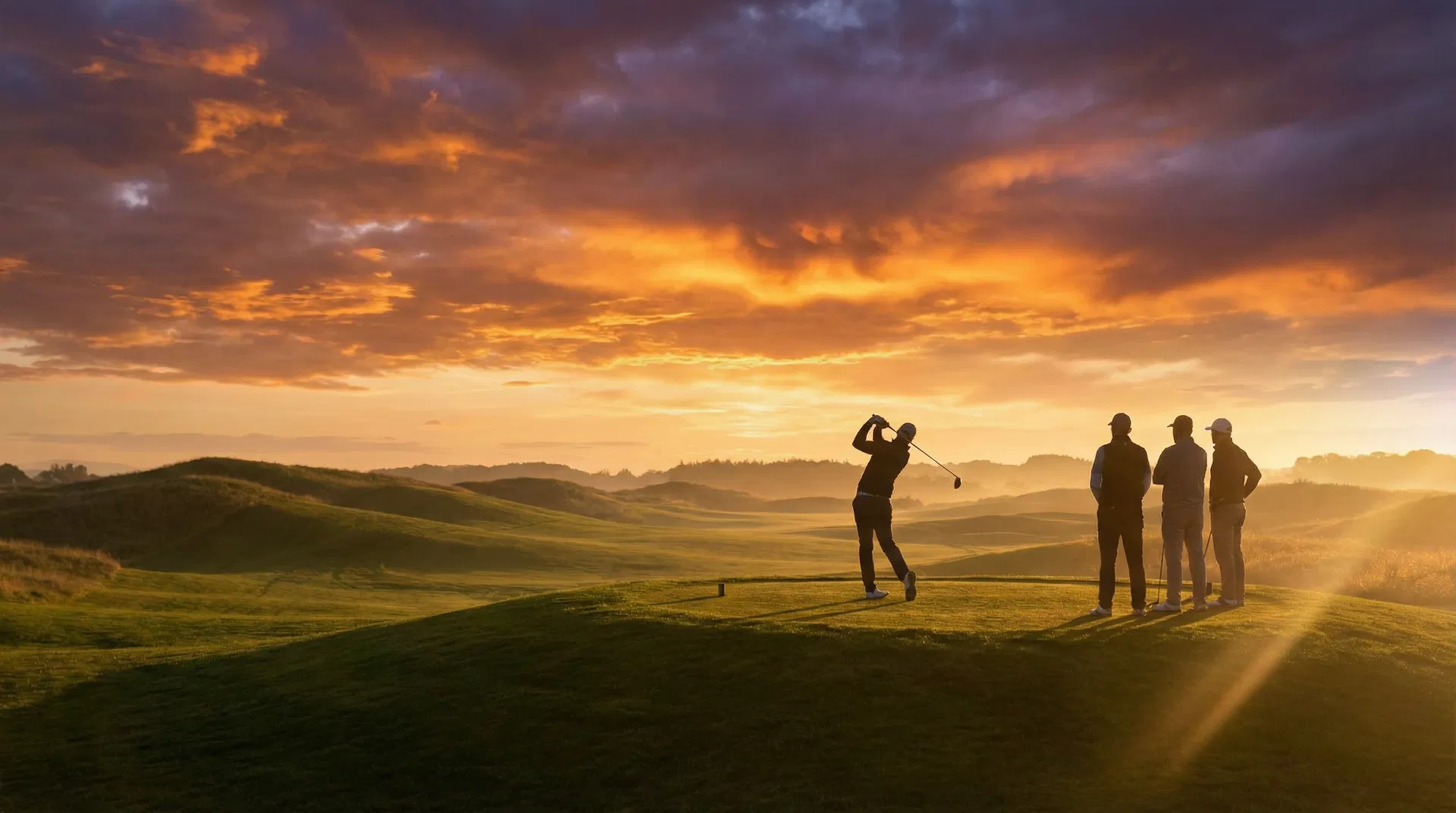 Golfers at sunset