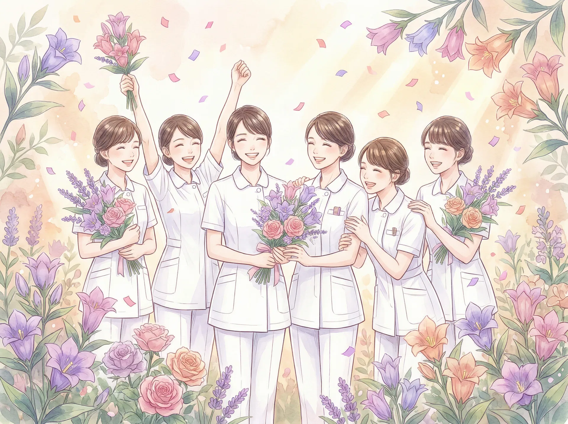 採用成功を喜ぶ医療スタッフのイラスト