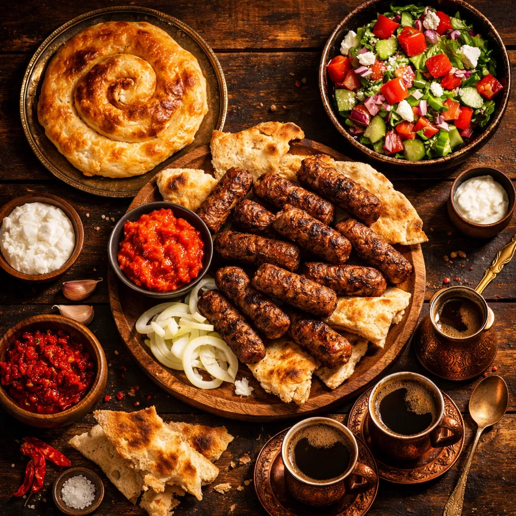 Traditional Balkan food spread