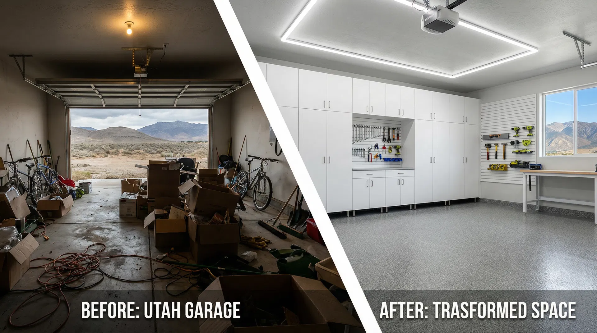 Before and after garage transformation in Utah