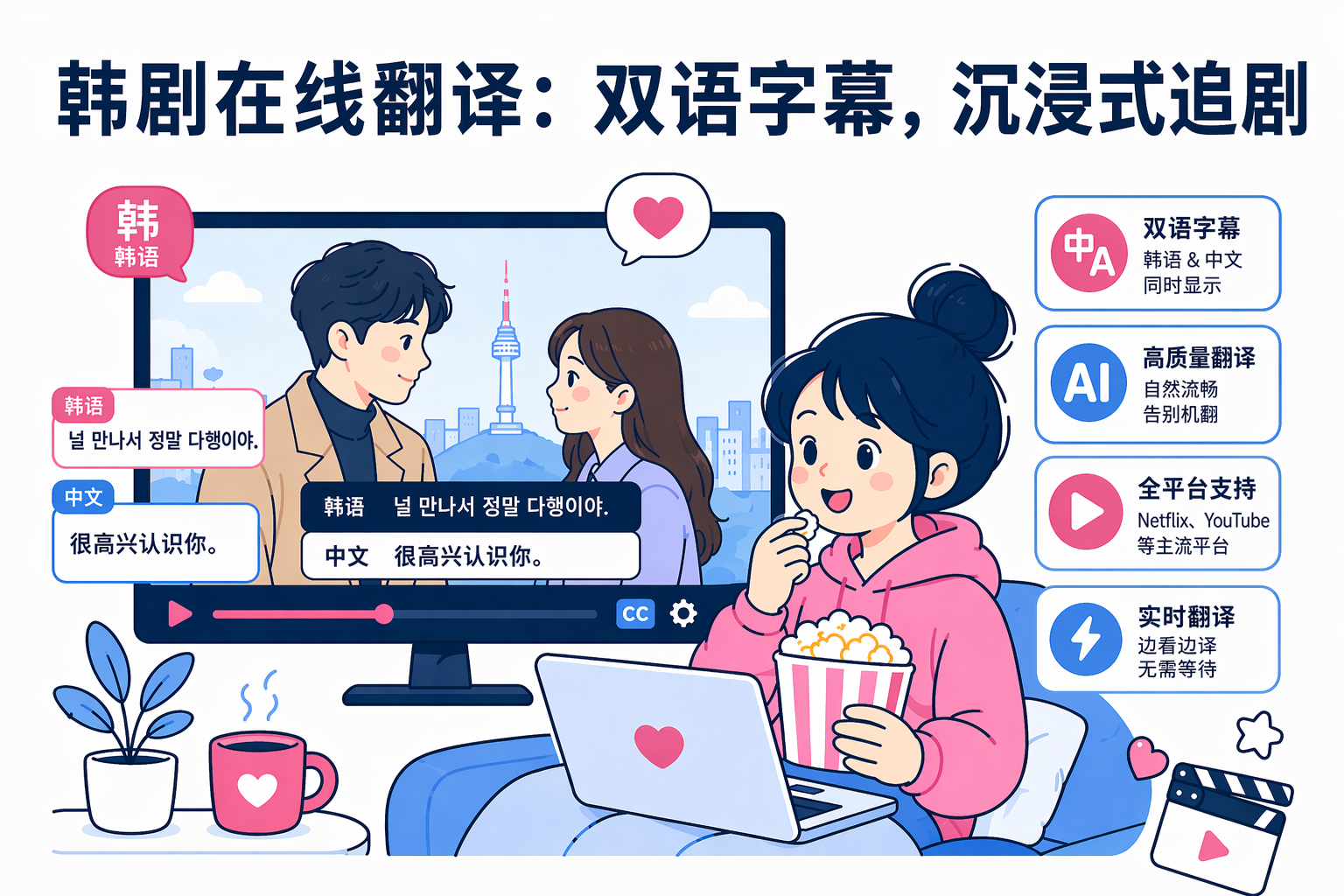 韩剧在线翻译不再等：沉浸式翻译双语字幕，告别生肉煎熬
