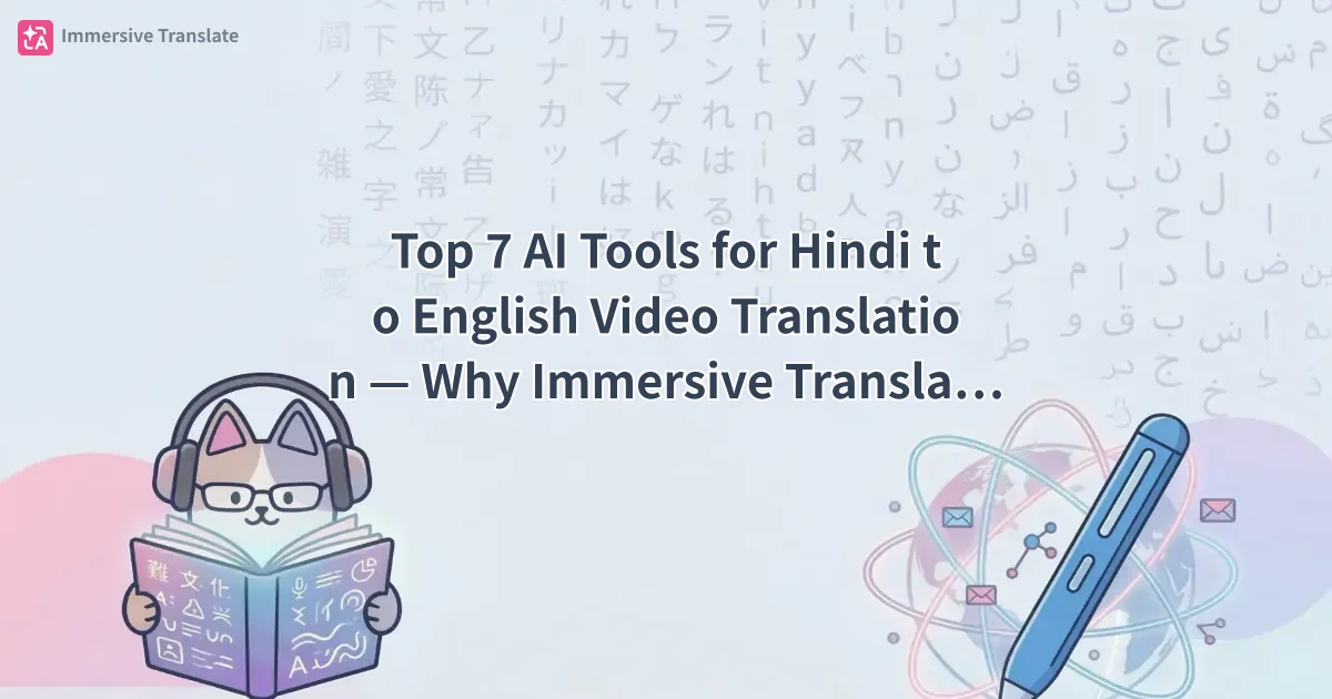 Top 7 AI Tools for Hindi to English Video Translation — Why Immersive Translate Leads in 2025 - 記事のカバー画像