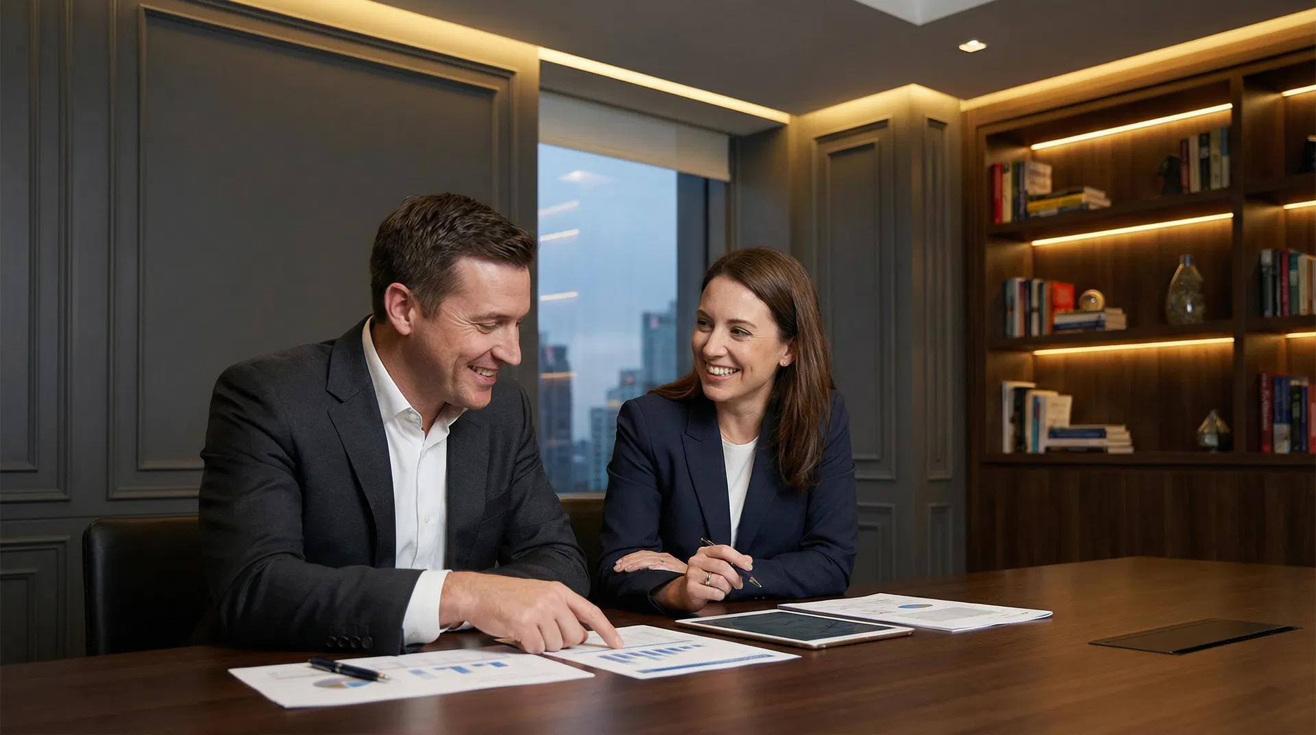 Brendan and Leoné Pharoah reviewing financial documents