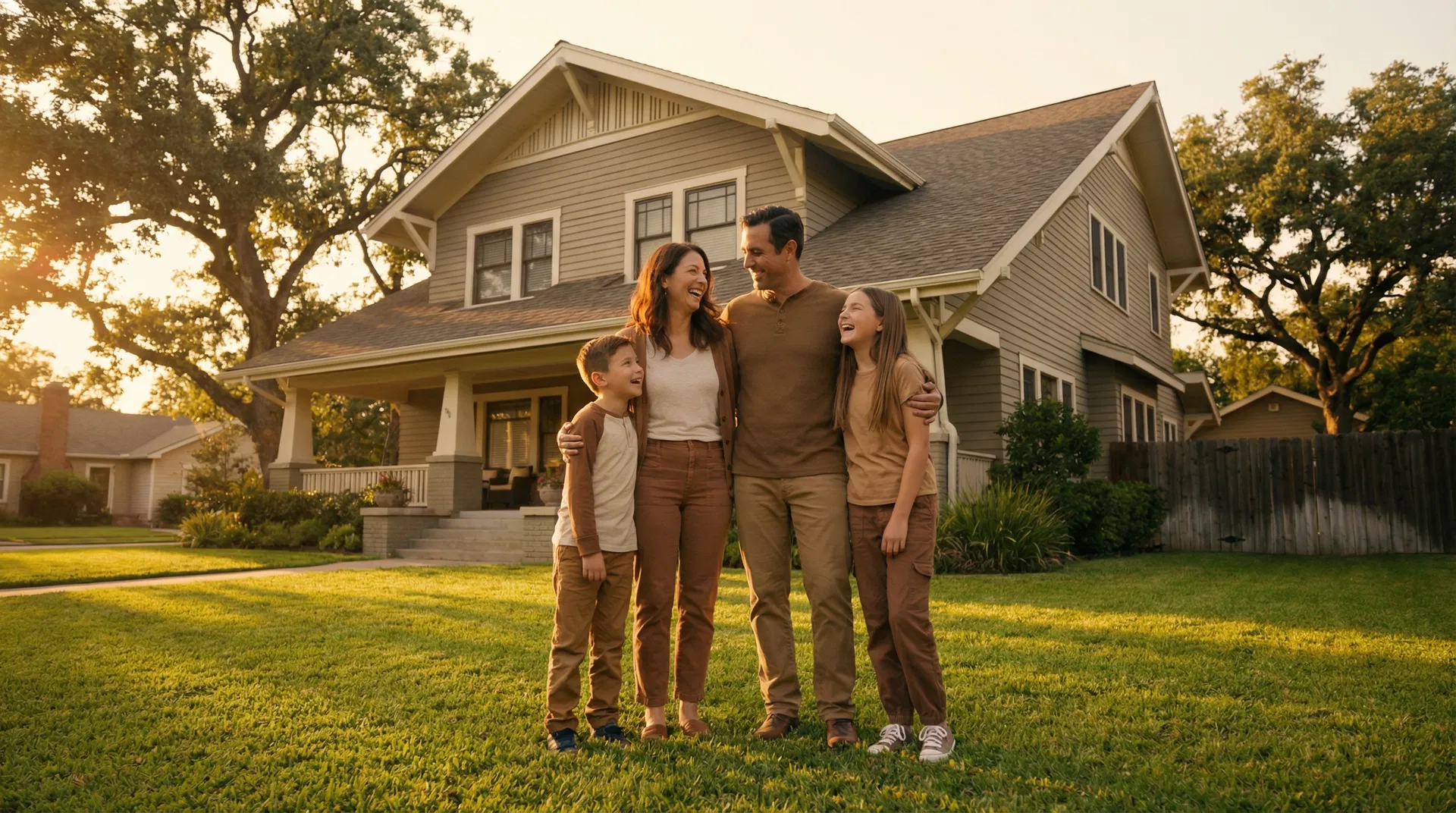 Family in front of home