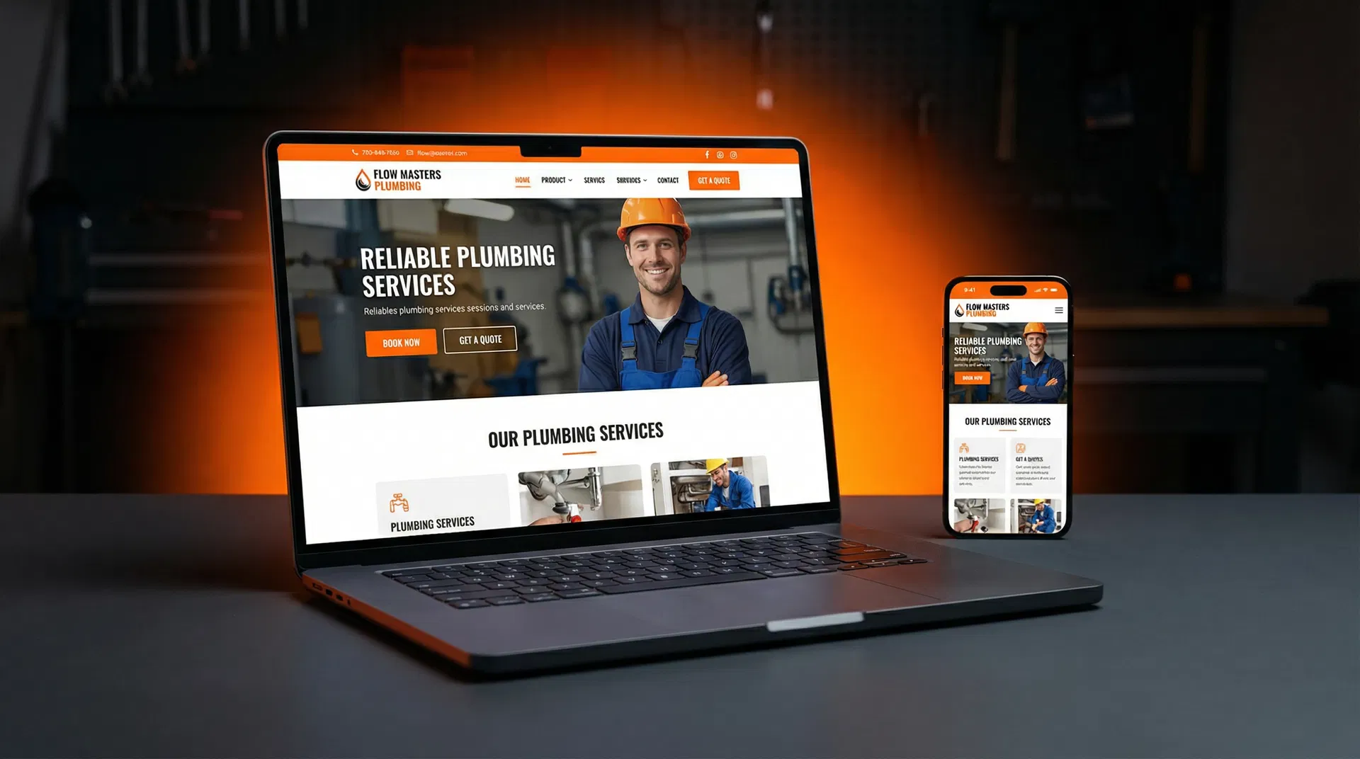 Example tradie website on laptop and phone