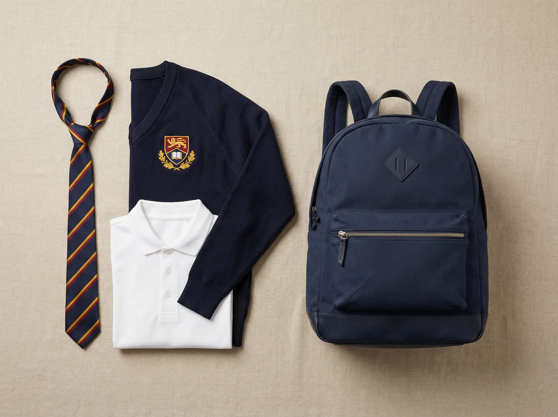 School uniform items with embroidered crests