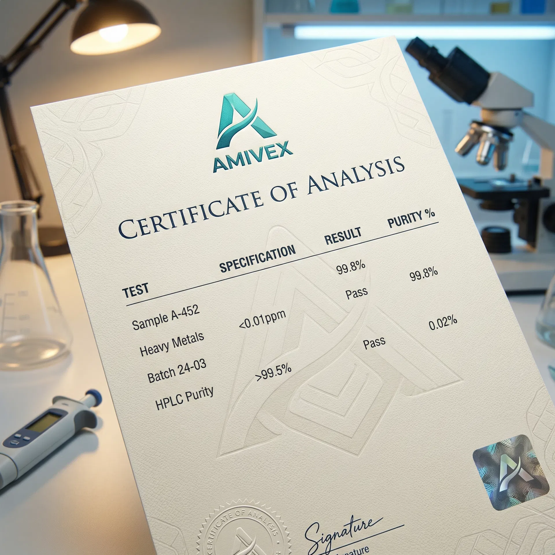 AMIVEX Certificate of Analysis