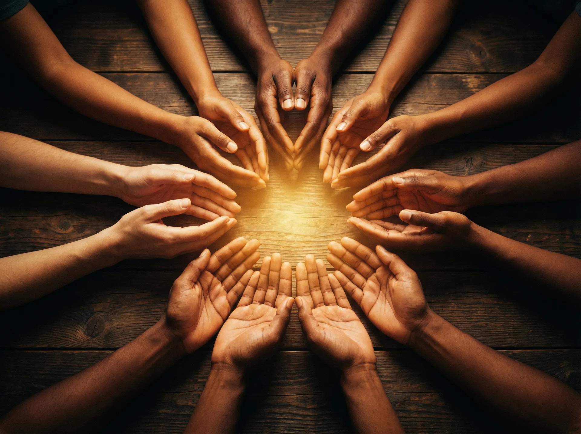 Diverse hands coming together in unity