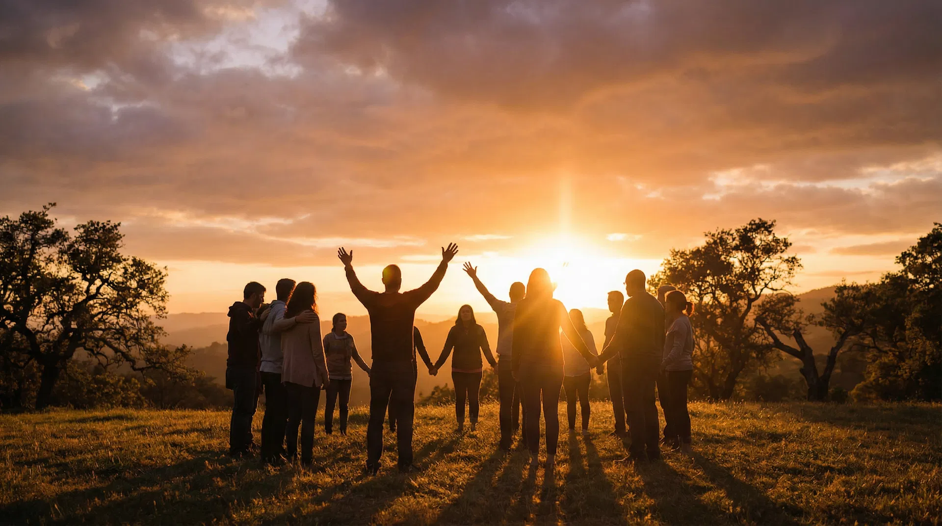 Community gathering at sunset