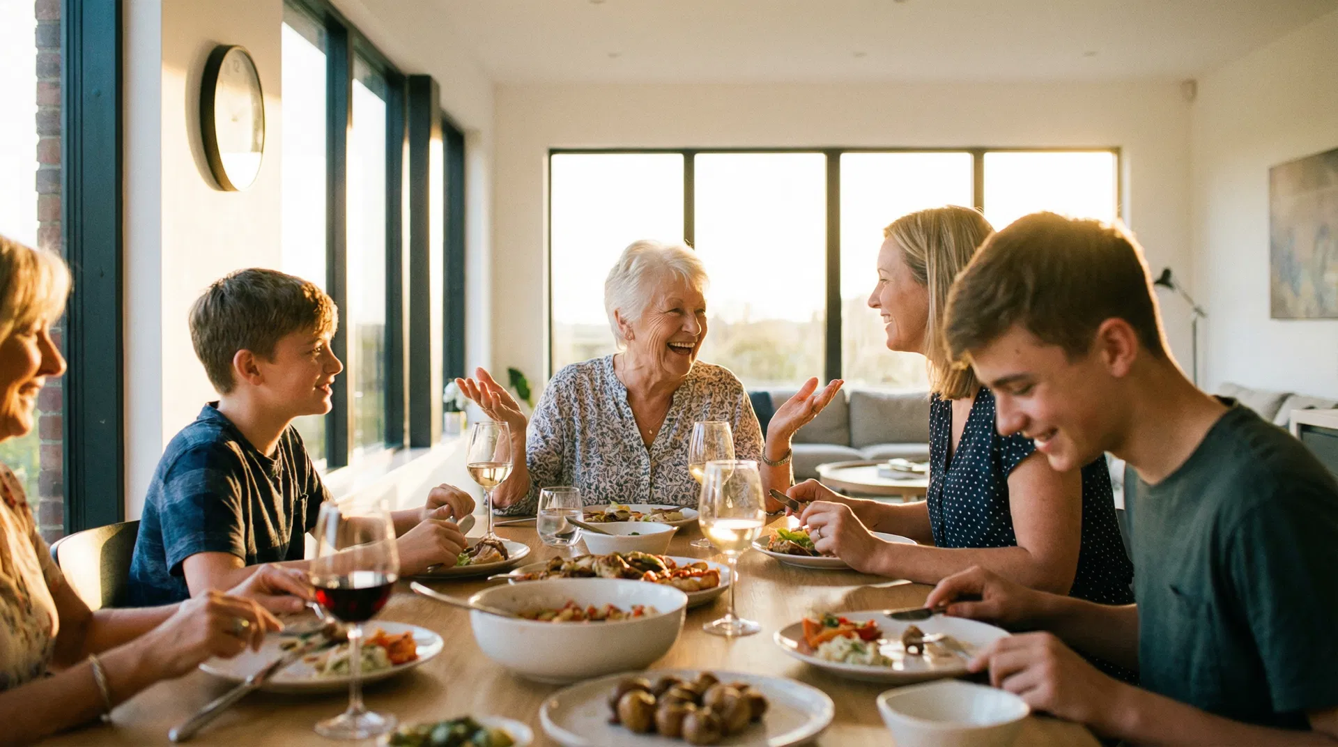 Familie beim gemeinsamen Abendessen