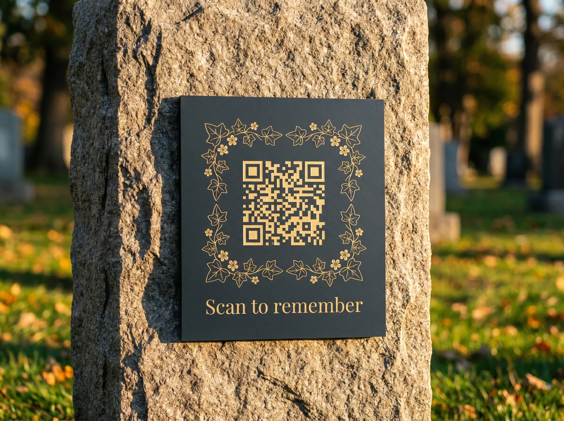Premium QR memorial plaque on a headstone