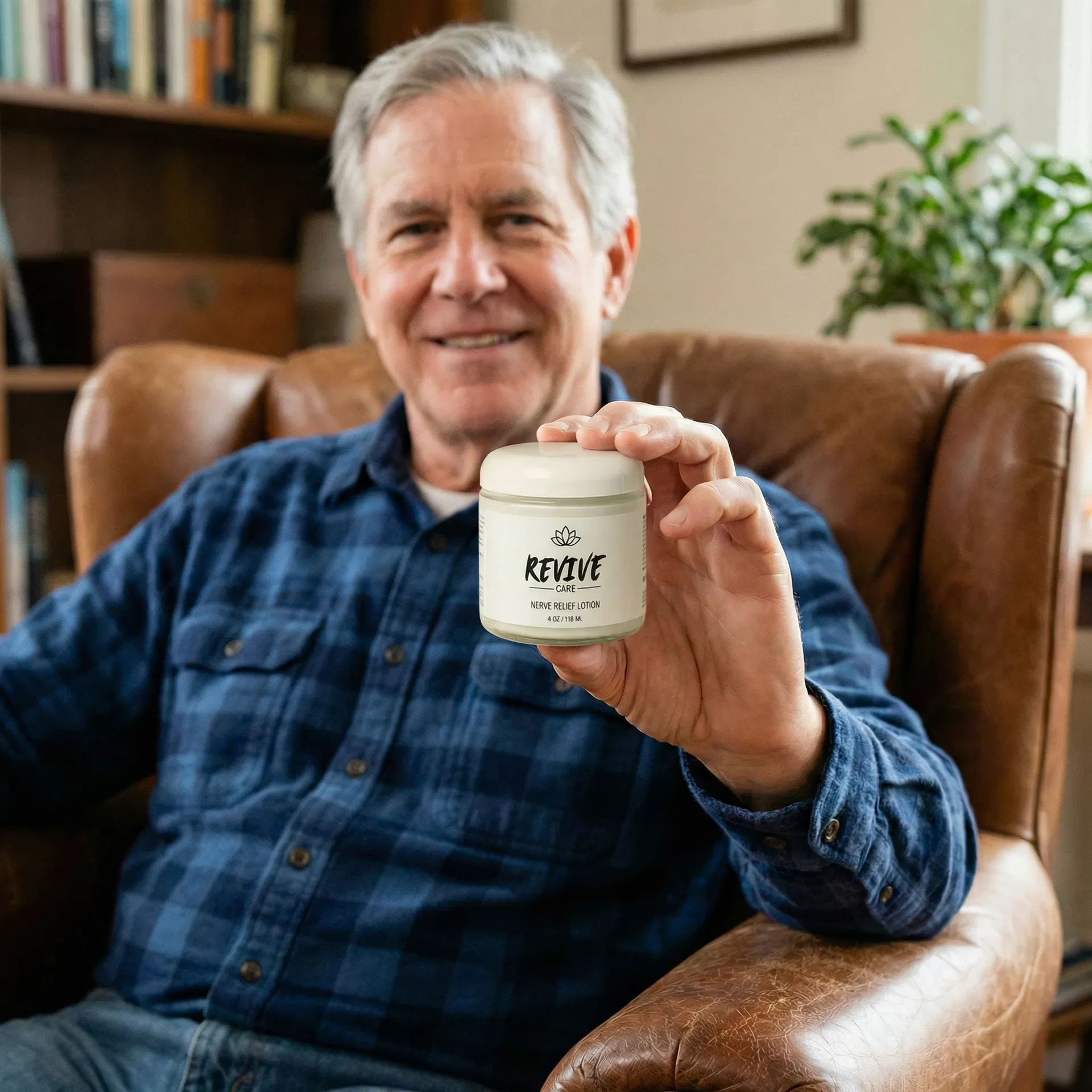 Patient holding Revive Nerve Relief Lotion
