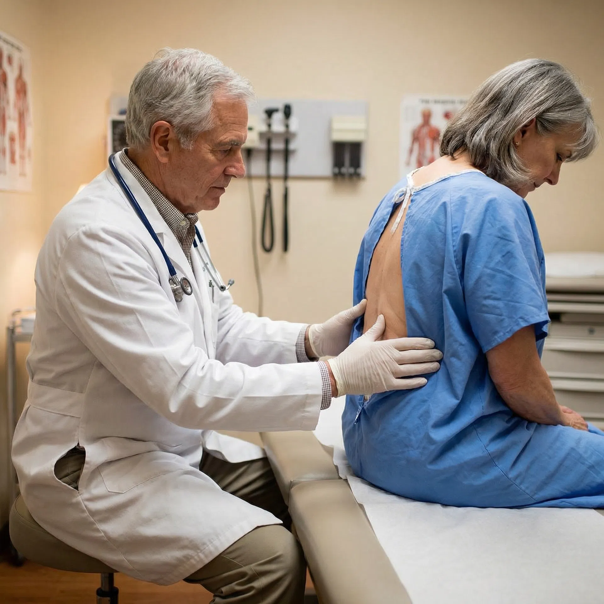 Doctor examining patient's lower back