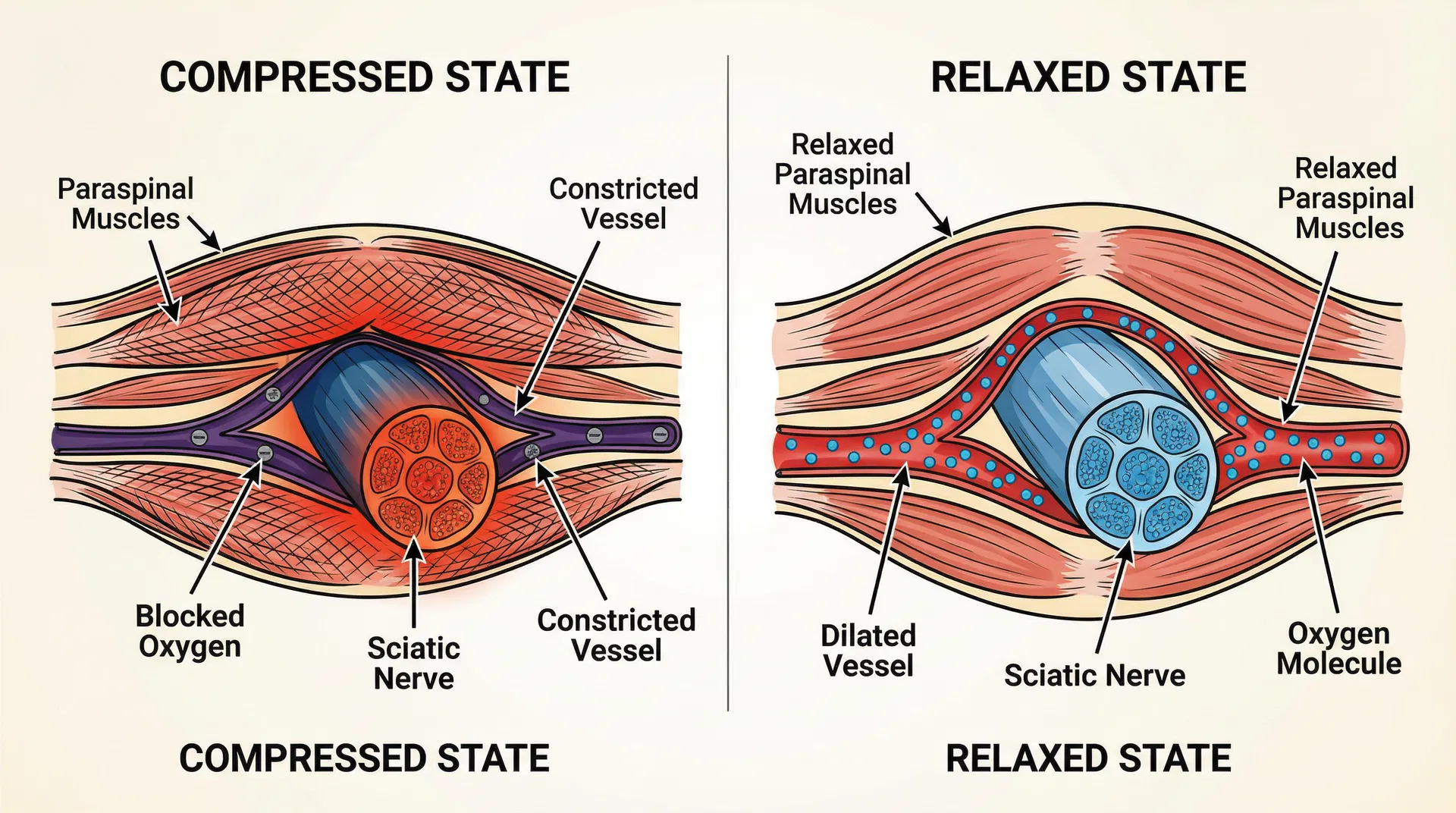 Compressed vs relaxed nerve