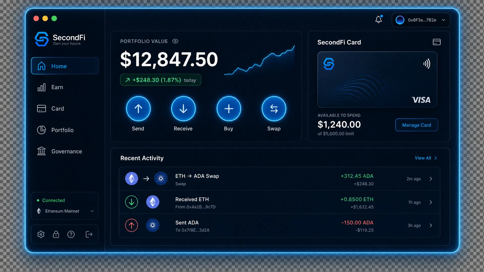SecondFi Desktop App Dashboard