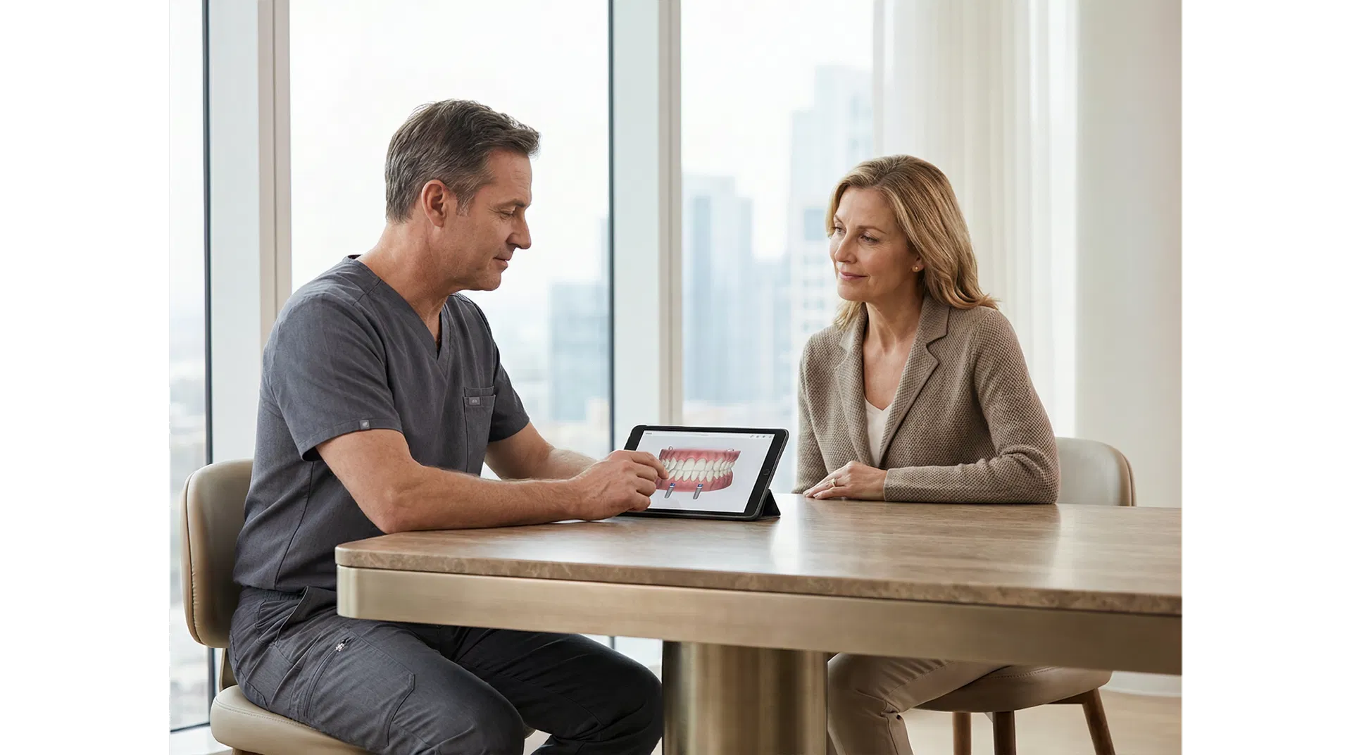 Consultation scene for premium dental implant treatment in Sydney