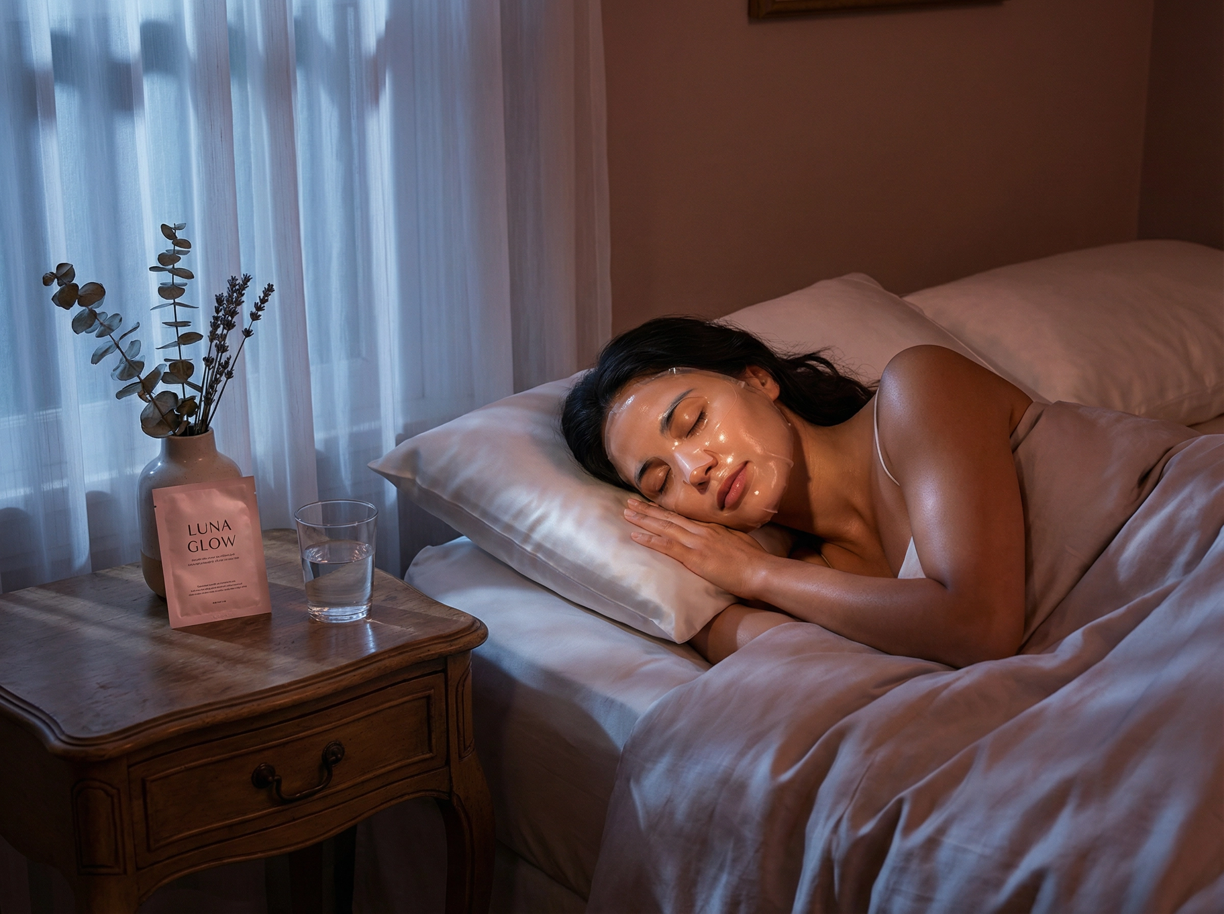 Woman sleeping peacefully with collagen mask