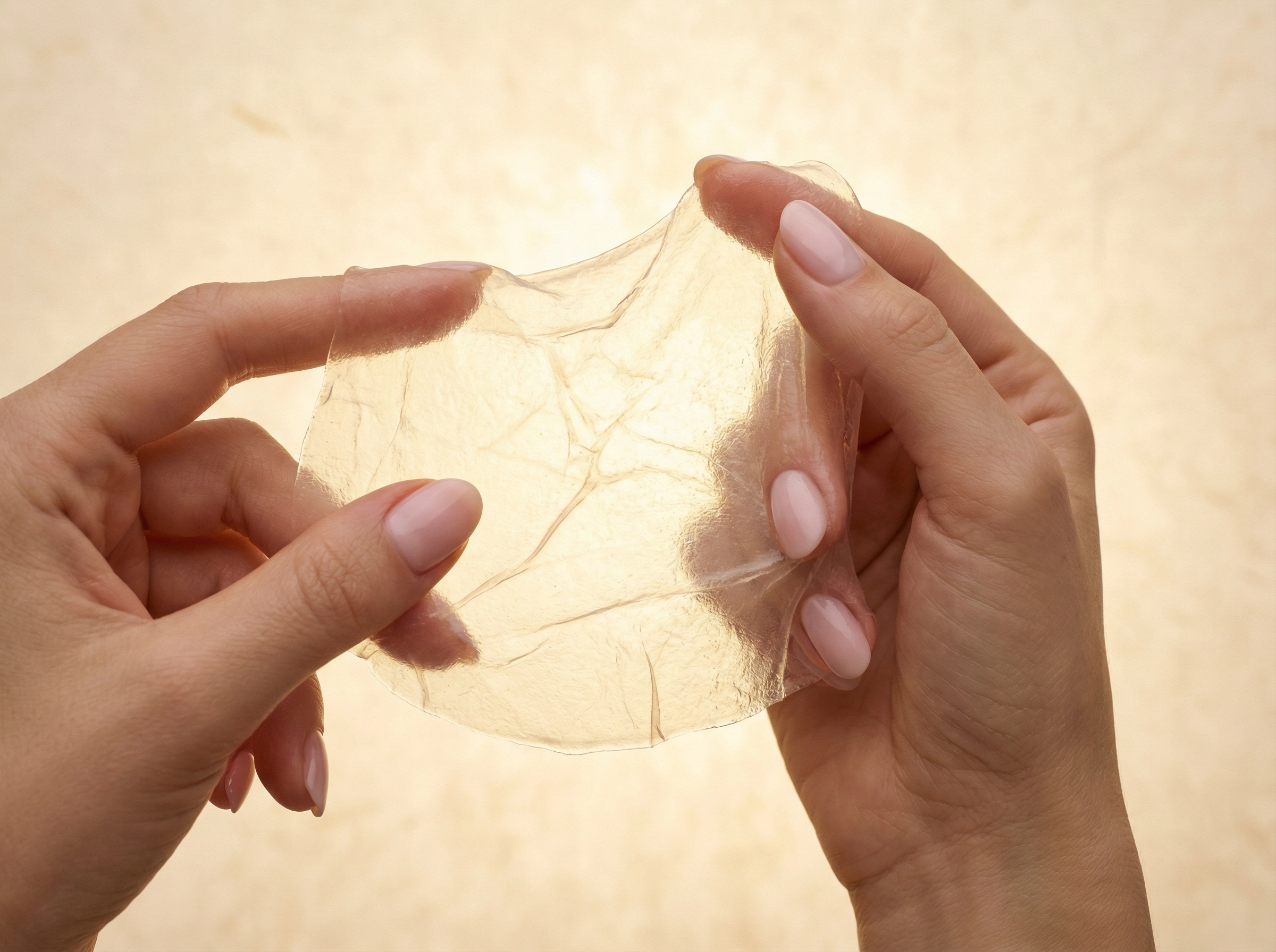 Translucent collagen film held between fingers