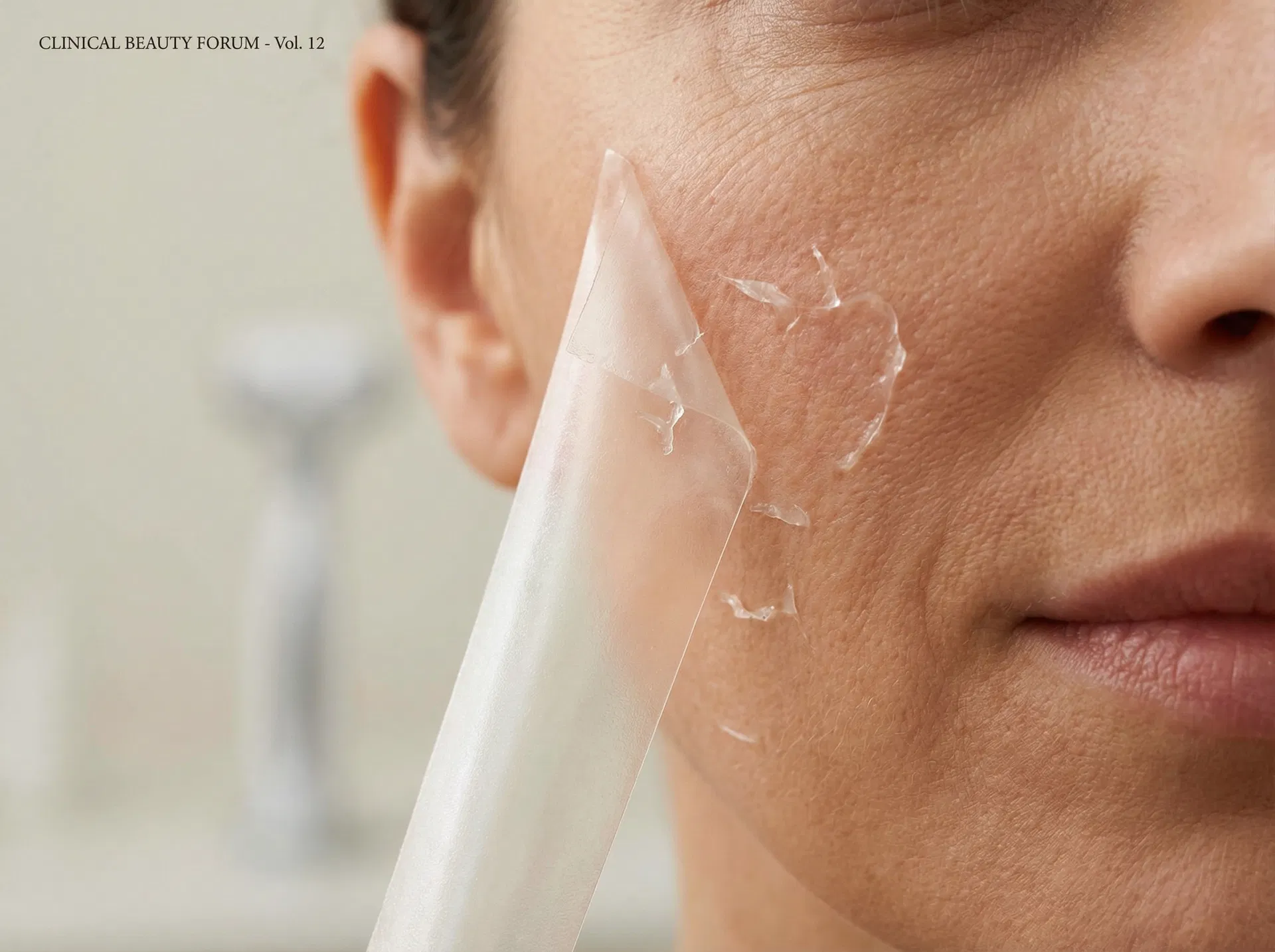 Close-up of dissolving collagen film on skin