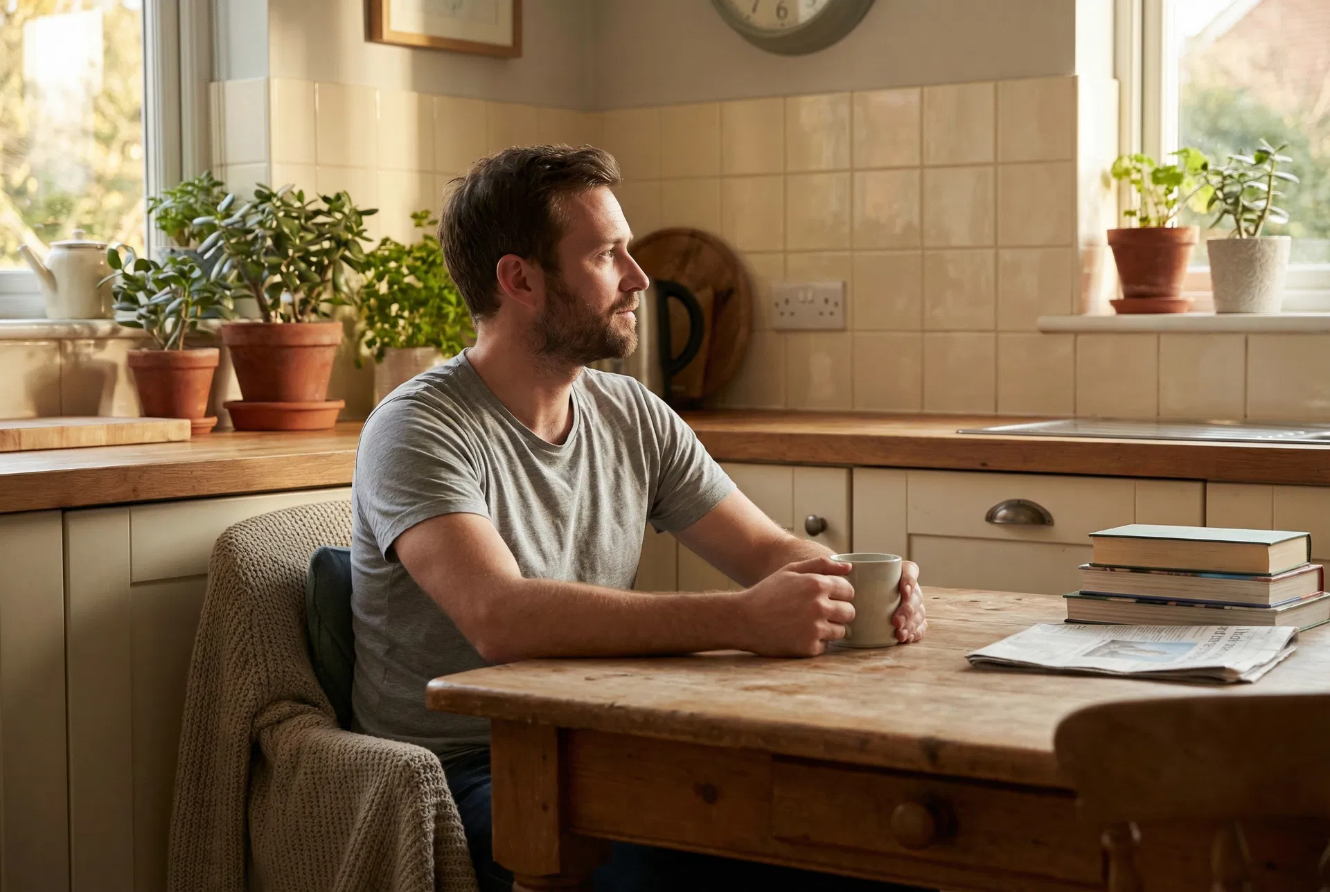 A man in his 30s, calm and grounded, reclaiming his daily energy