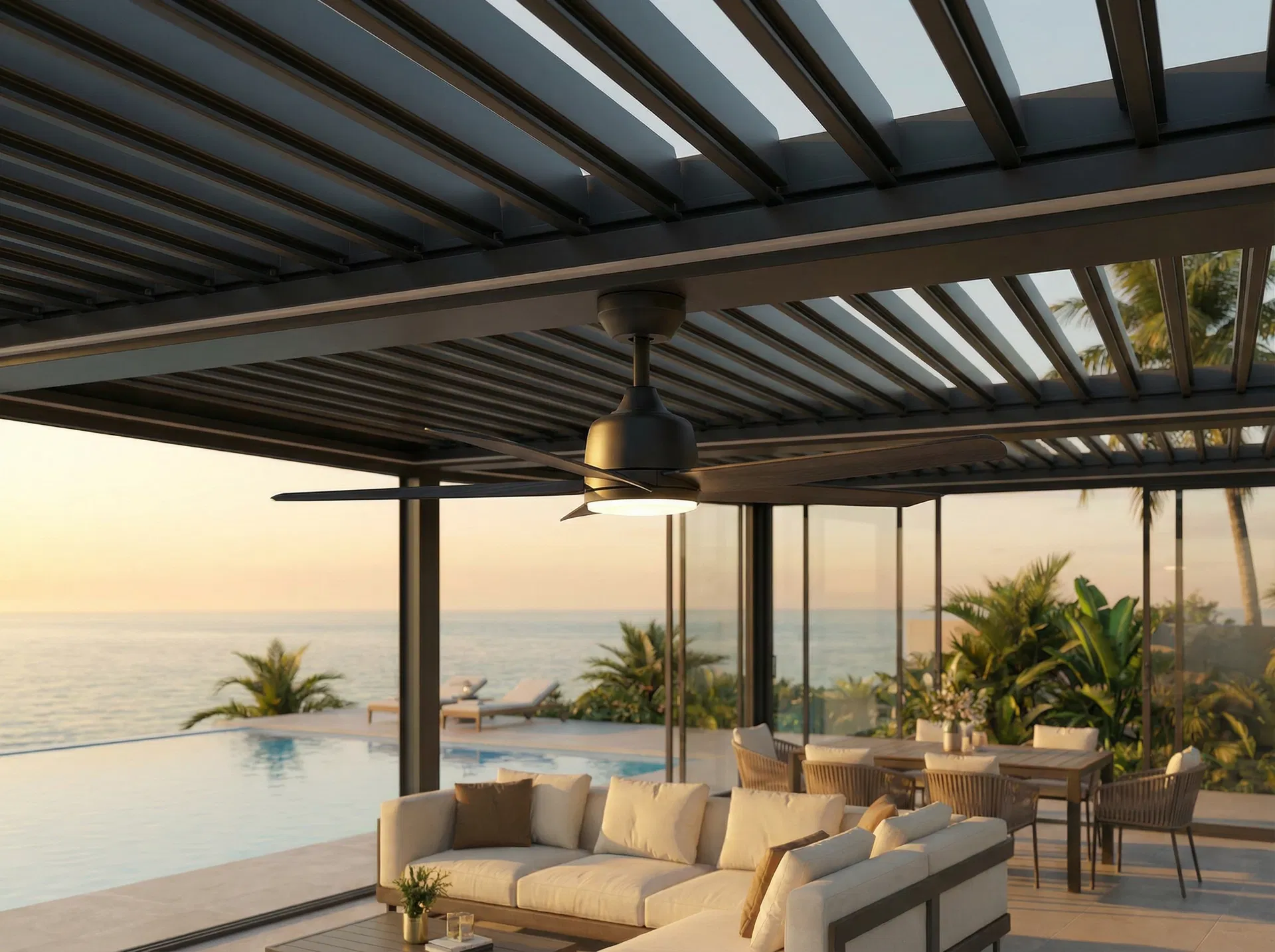 Pergolaus outdoor ceiling fan with integrated LED light