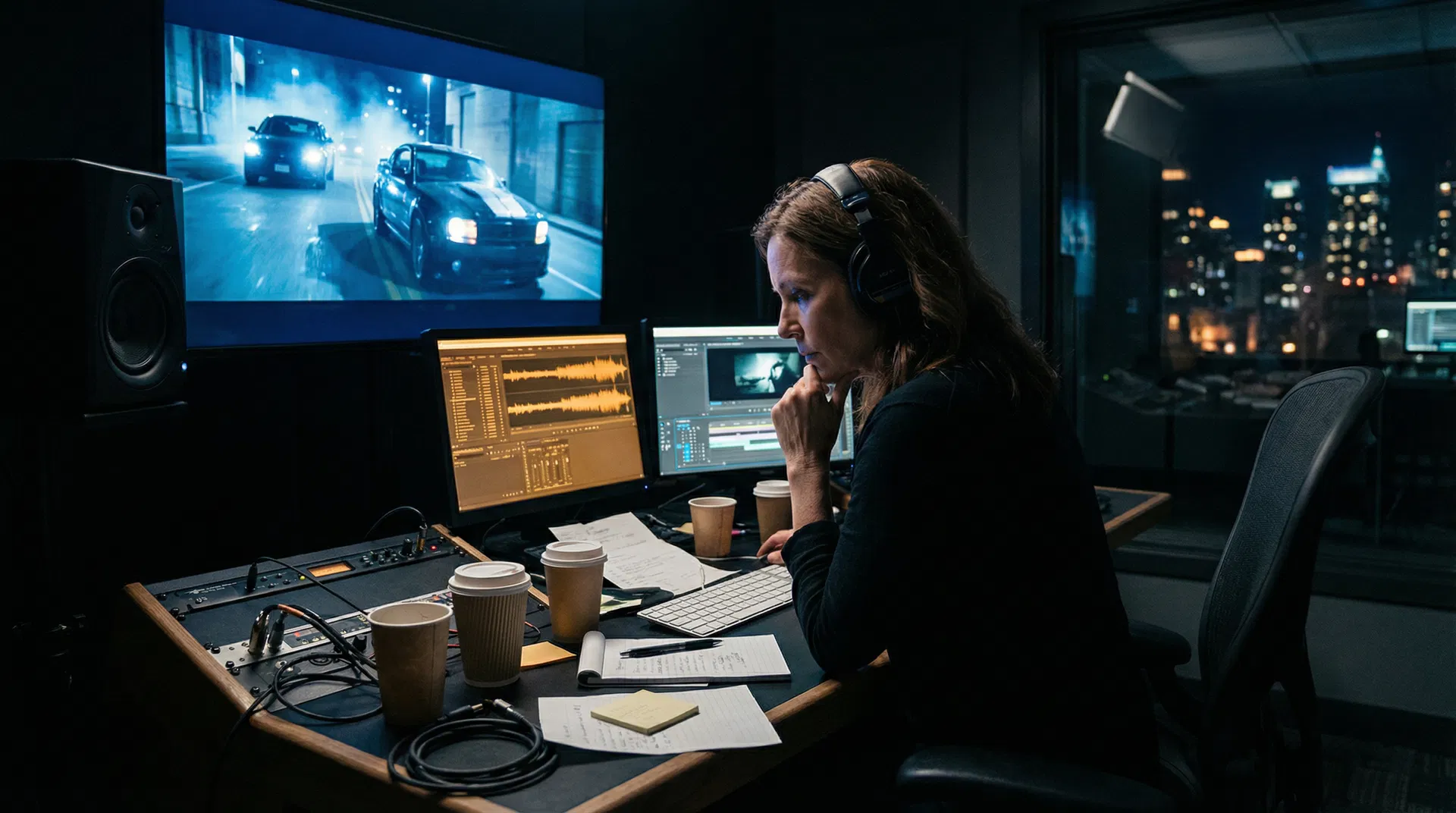 Music supervisor working in post-production suite