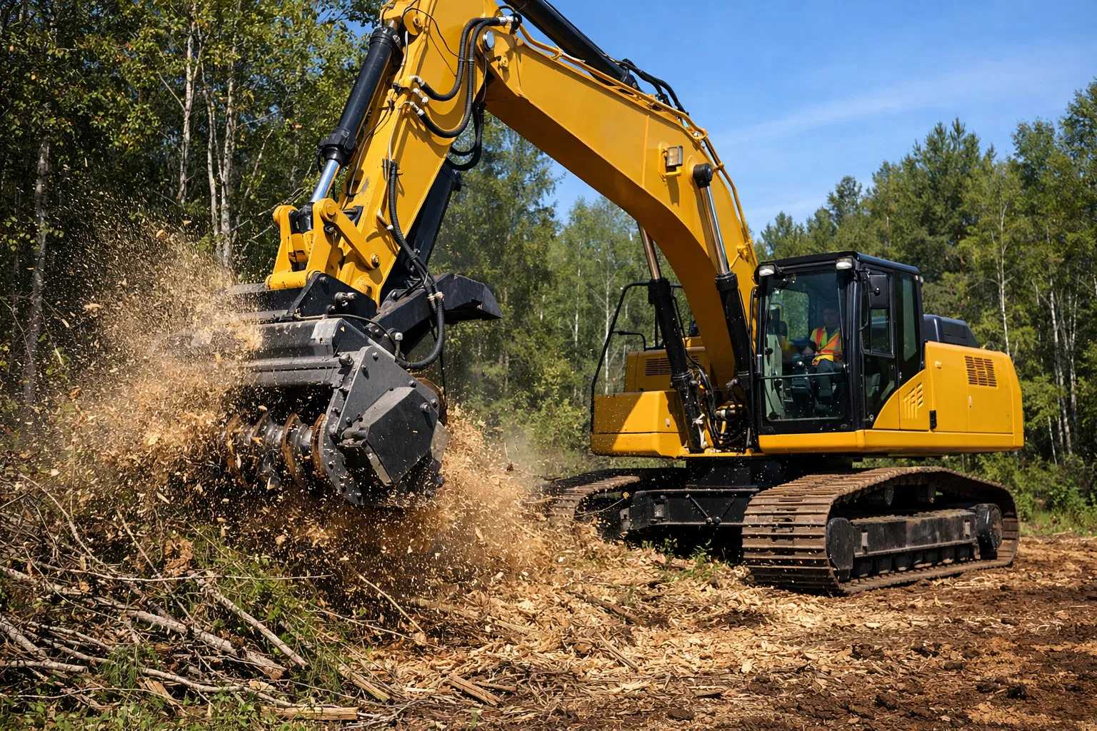 Excavator with forestry mulcher