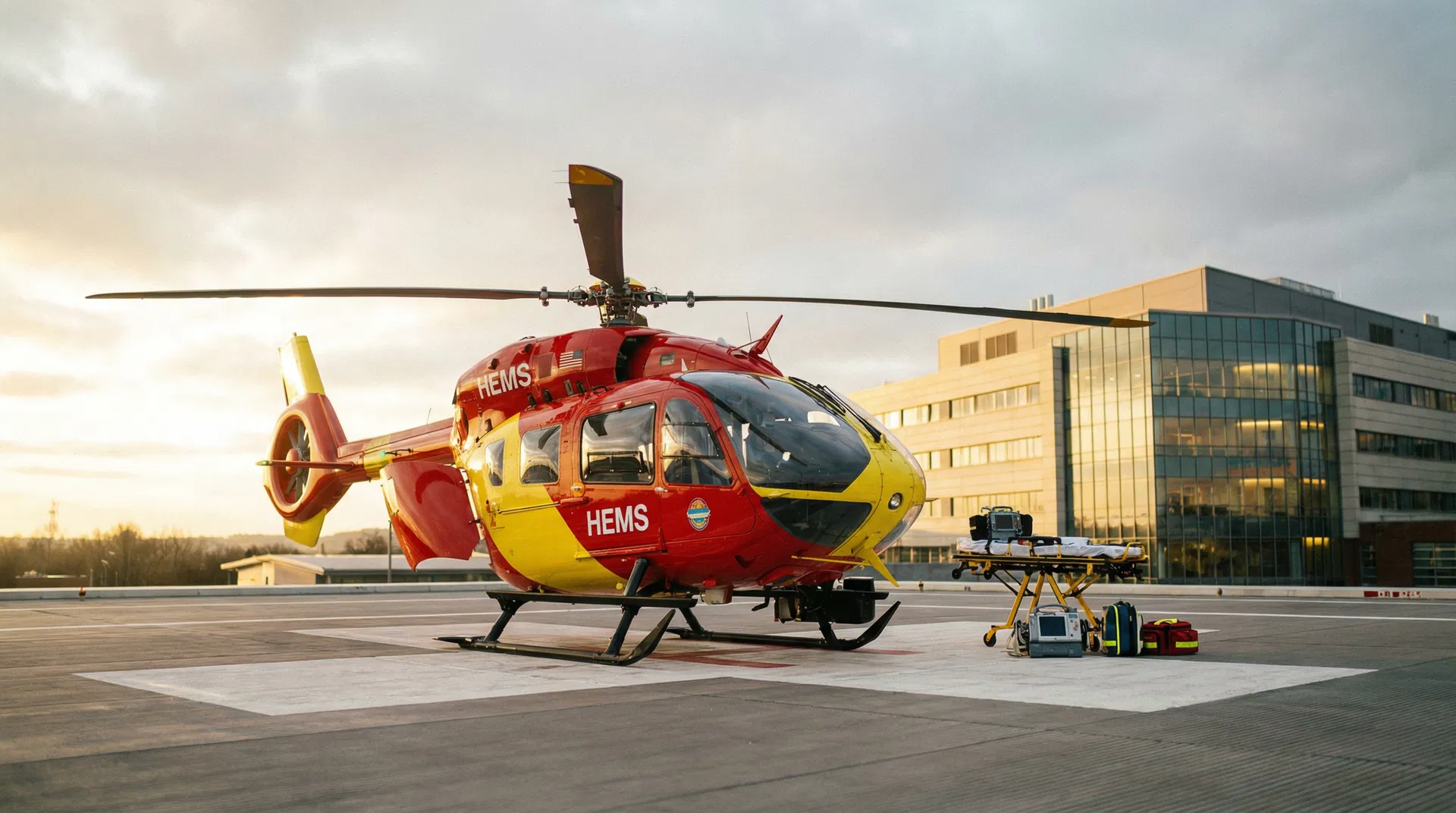 HEMS air ambulance helicopter on helipad