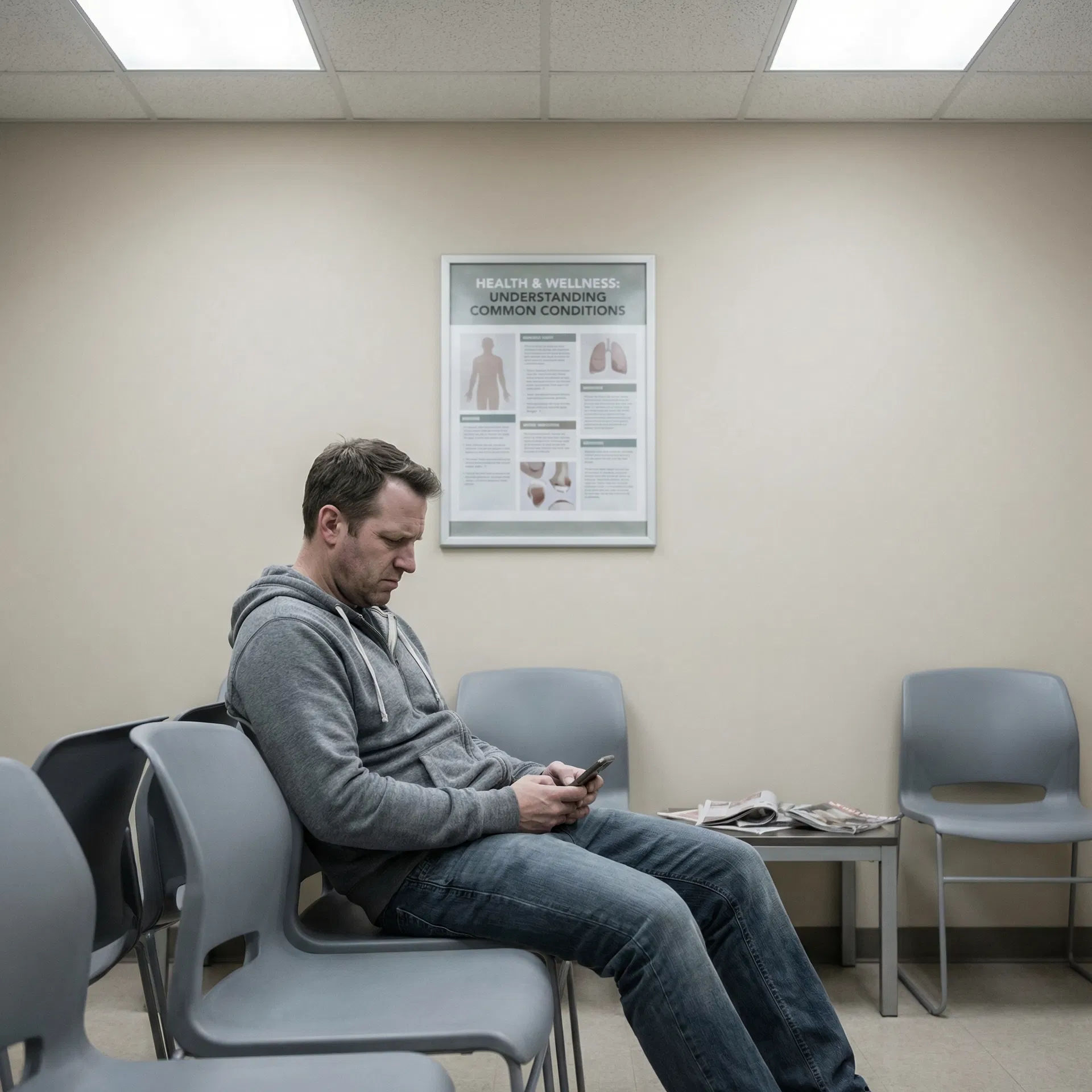 Man sitting alone in a doctor's waiting room