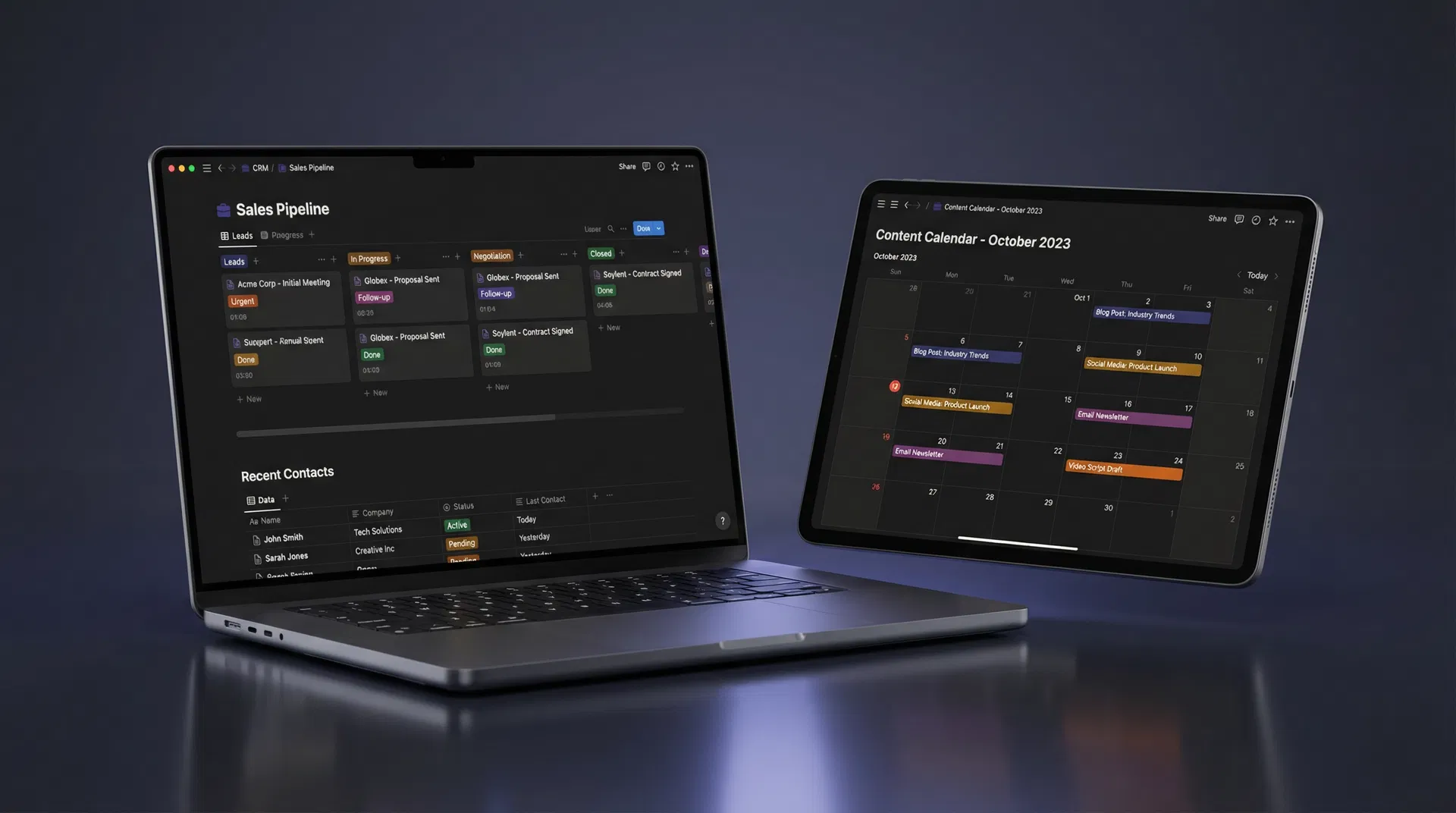 Notion template dashboard preview
