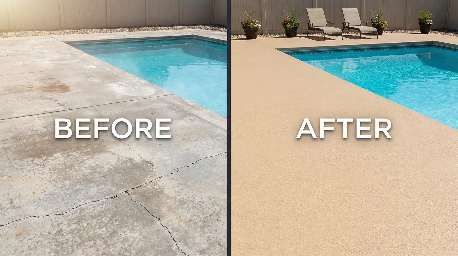 Before and after cool deck coating transformation