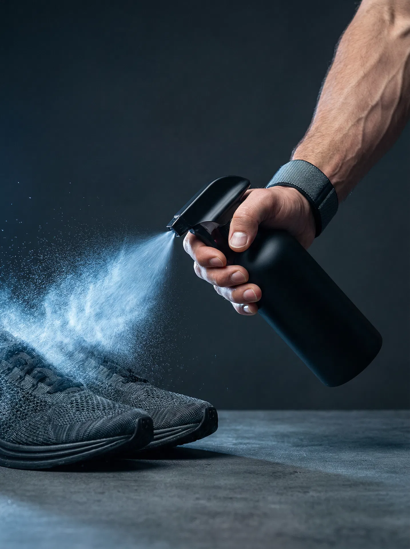 Clairova spray in action on athletic shoes