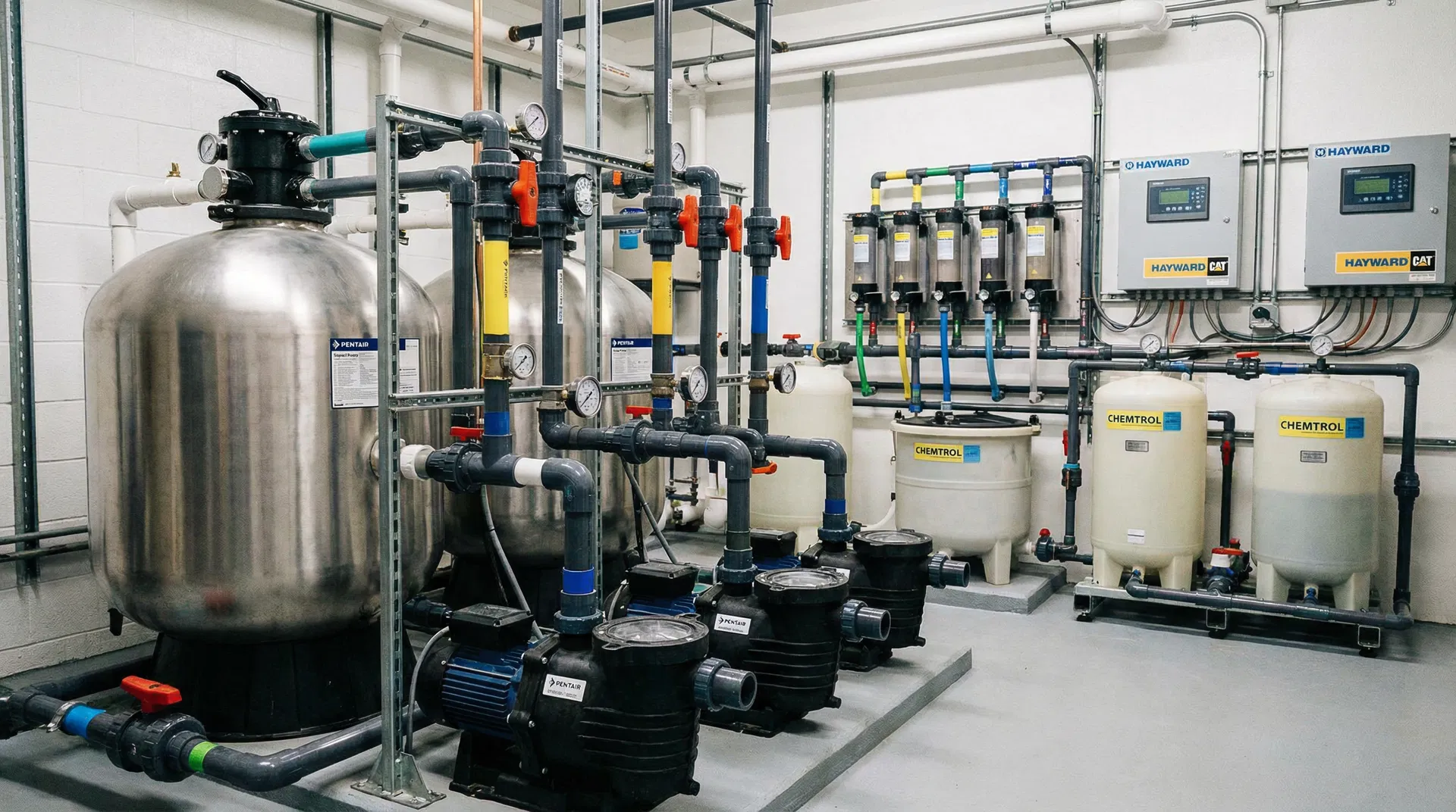 Professional commercial pool equipment and filtration systems