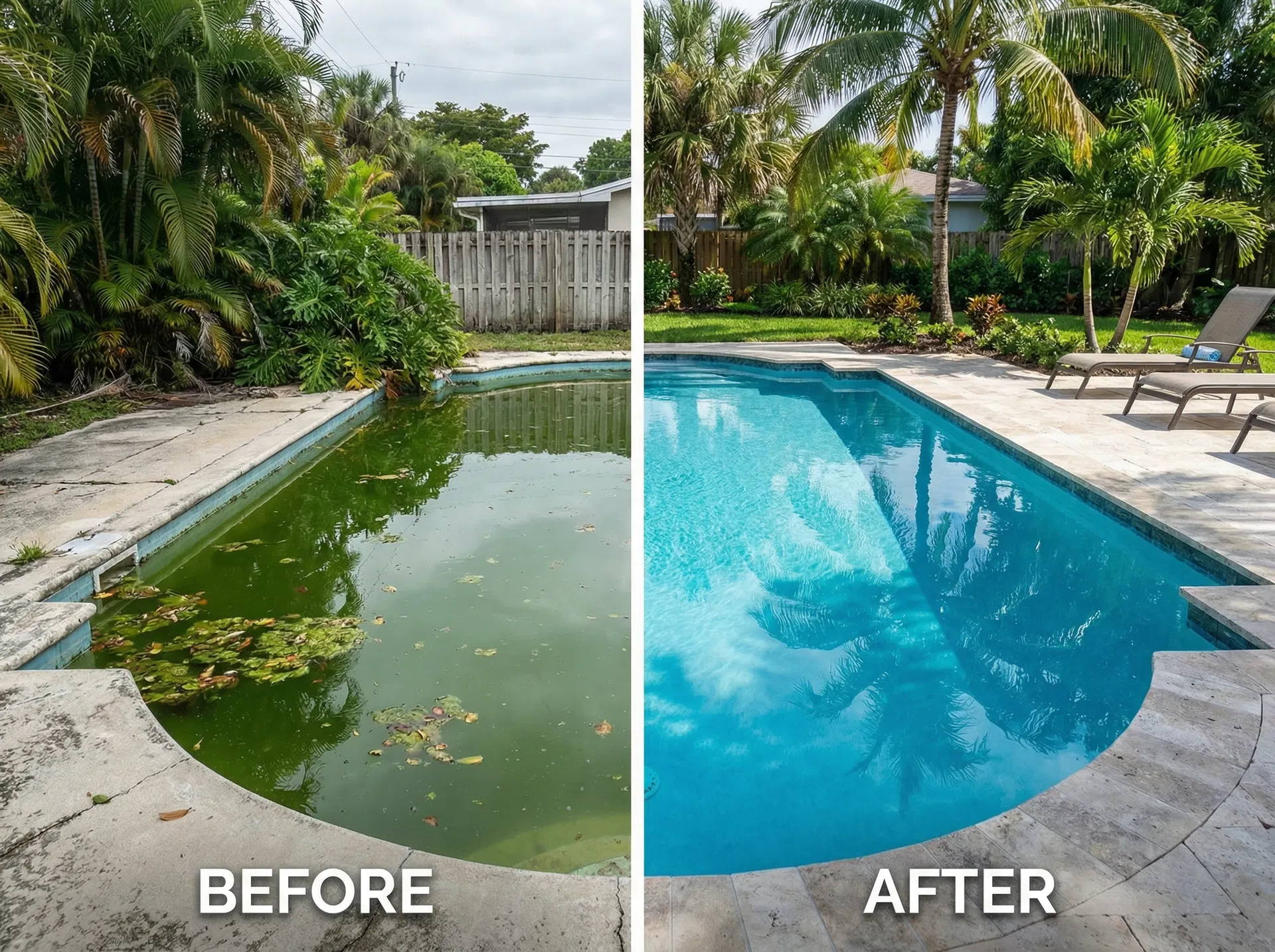 Green to clean pool transformation before and after in Miami