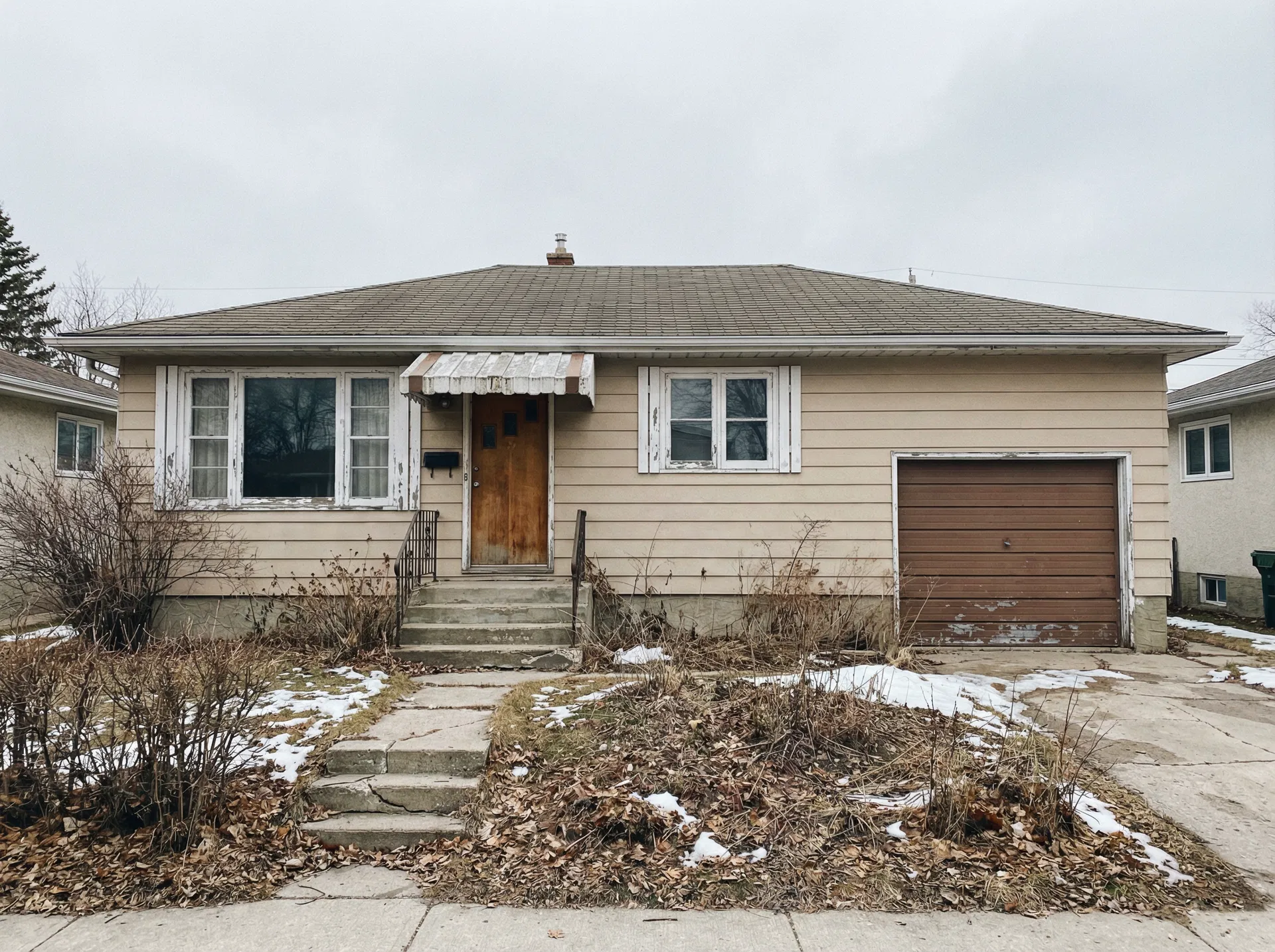 Exterior — fresh paint, new landscaping, curb appeal transformation — Before