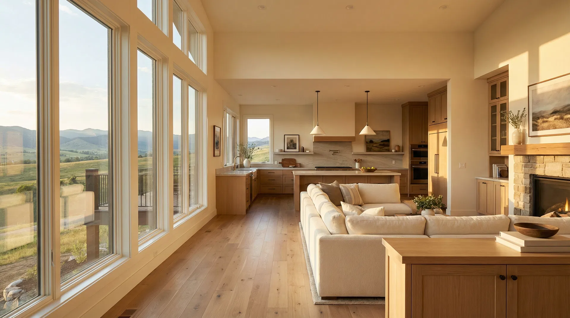 Elegant Calgary home interior with warm lighting and mountain views — RenoResQ home refresh specialist