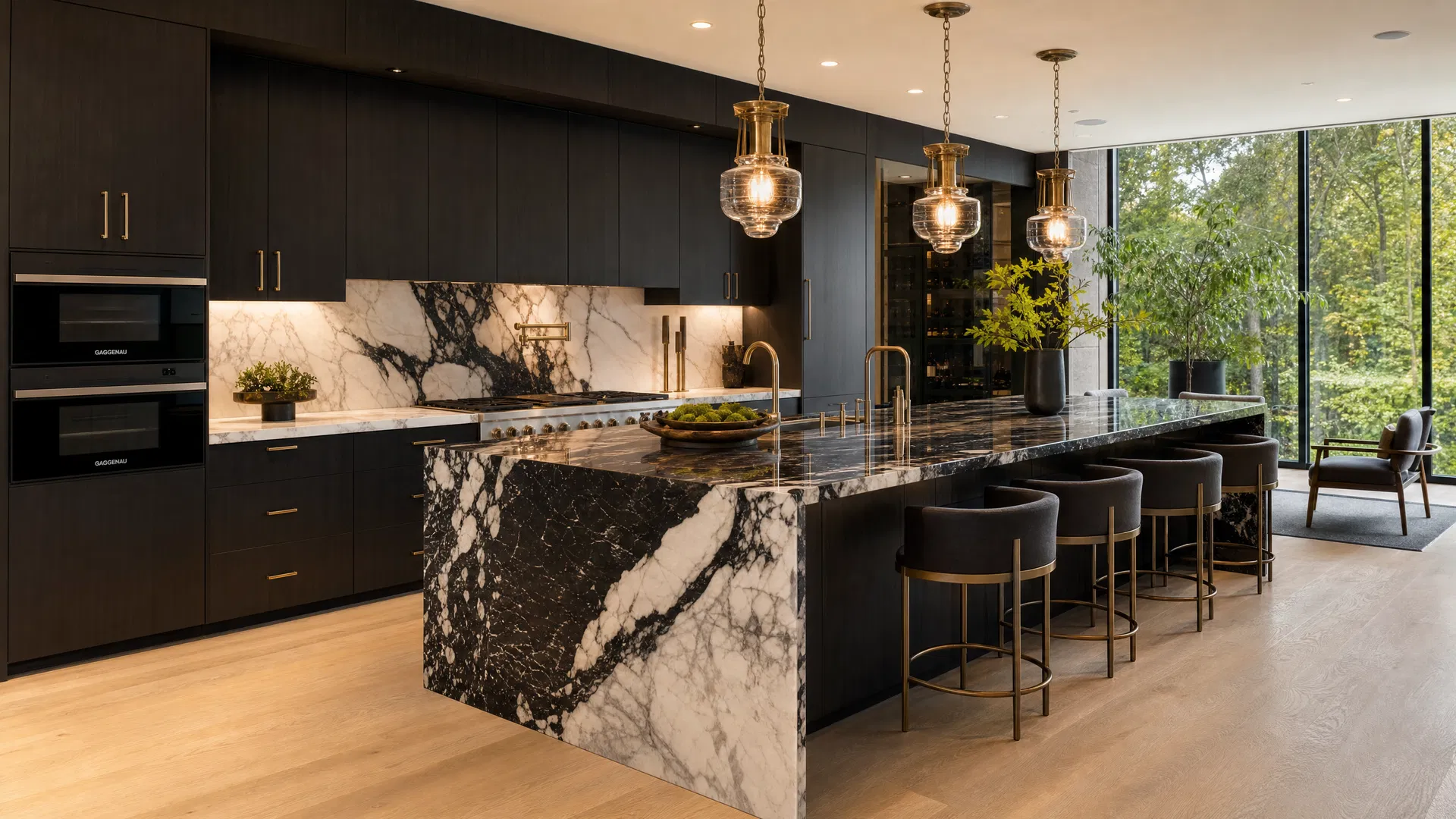 Luxury kitchen with marble island