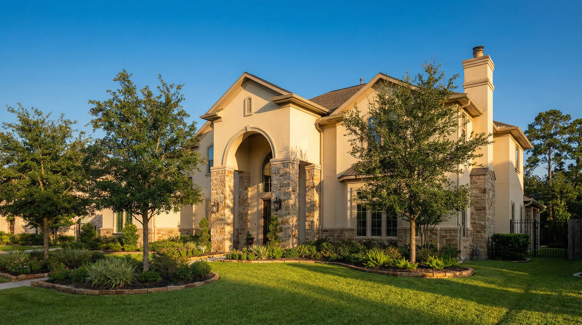 Luxury home with professional stucco and stone exterior