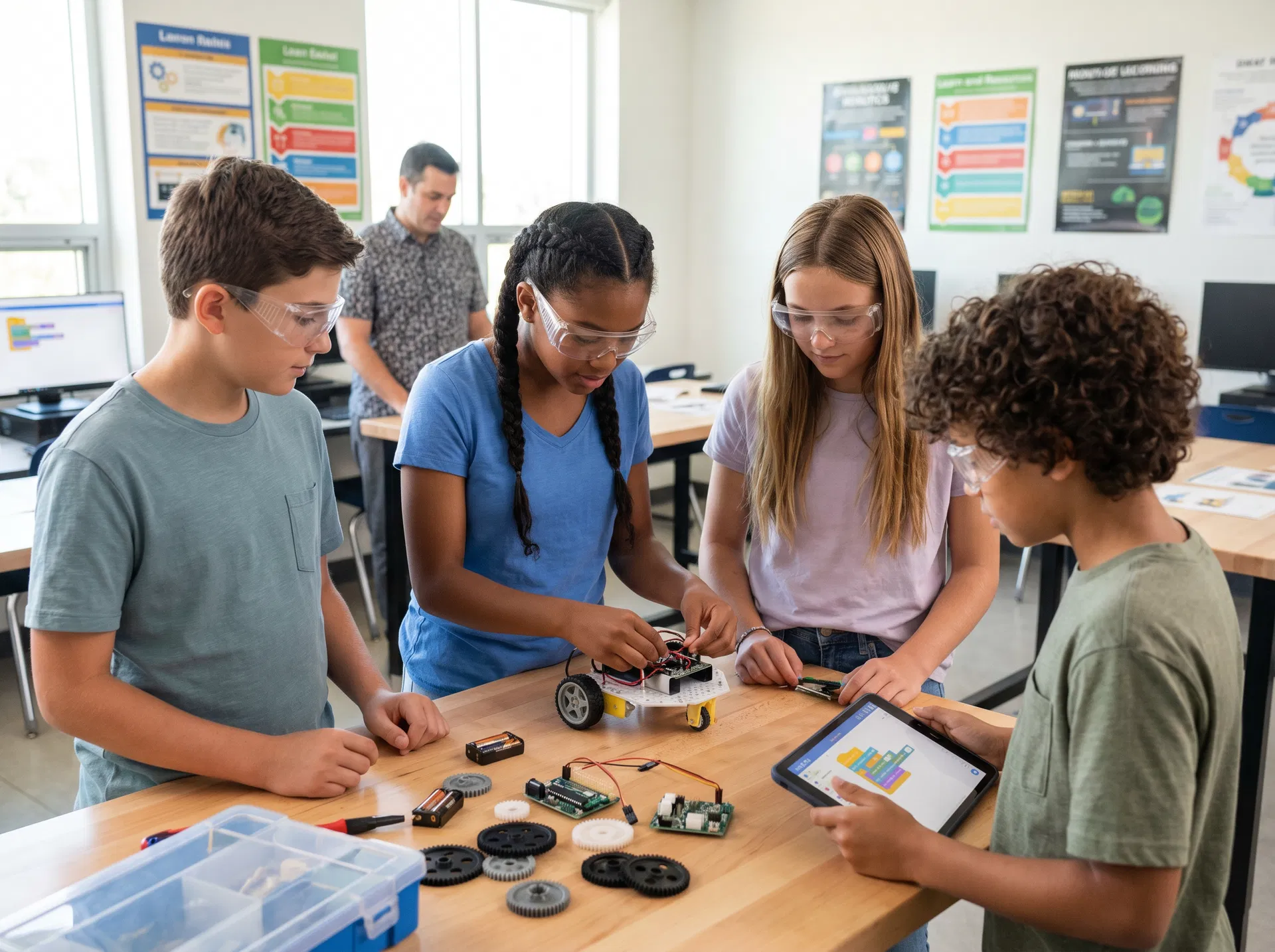 Students with robotics