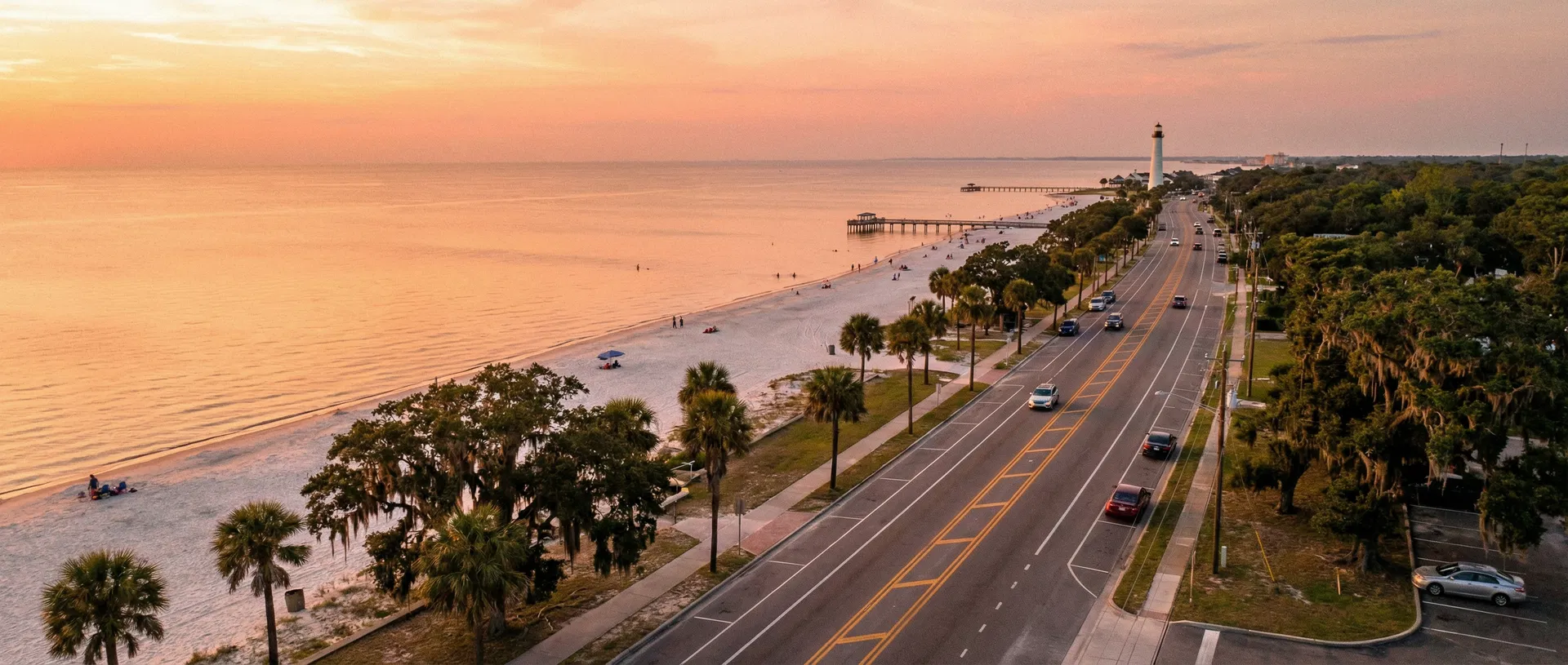 Mississippi Gulf Coast aerial sunset view