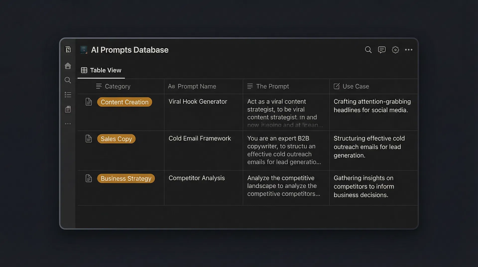 Notion prompt database preview