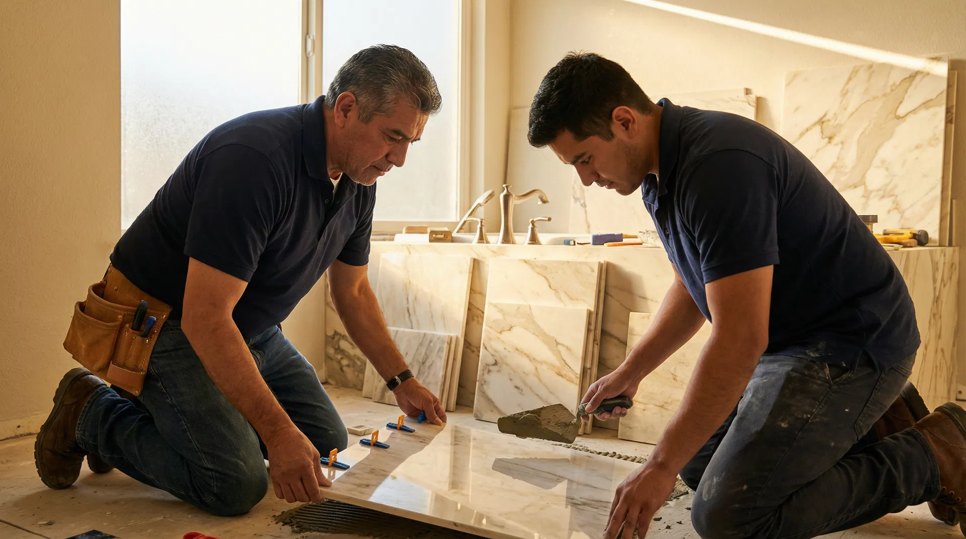 ICDC Development team working on a precision tile installation
