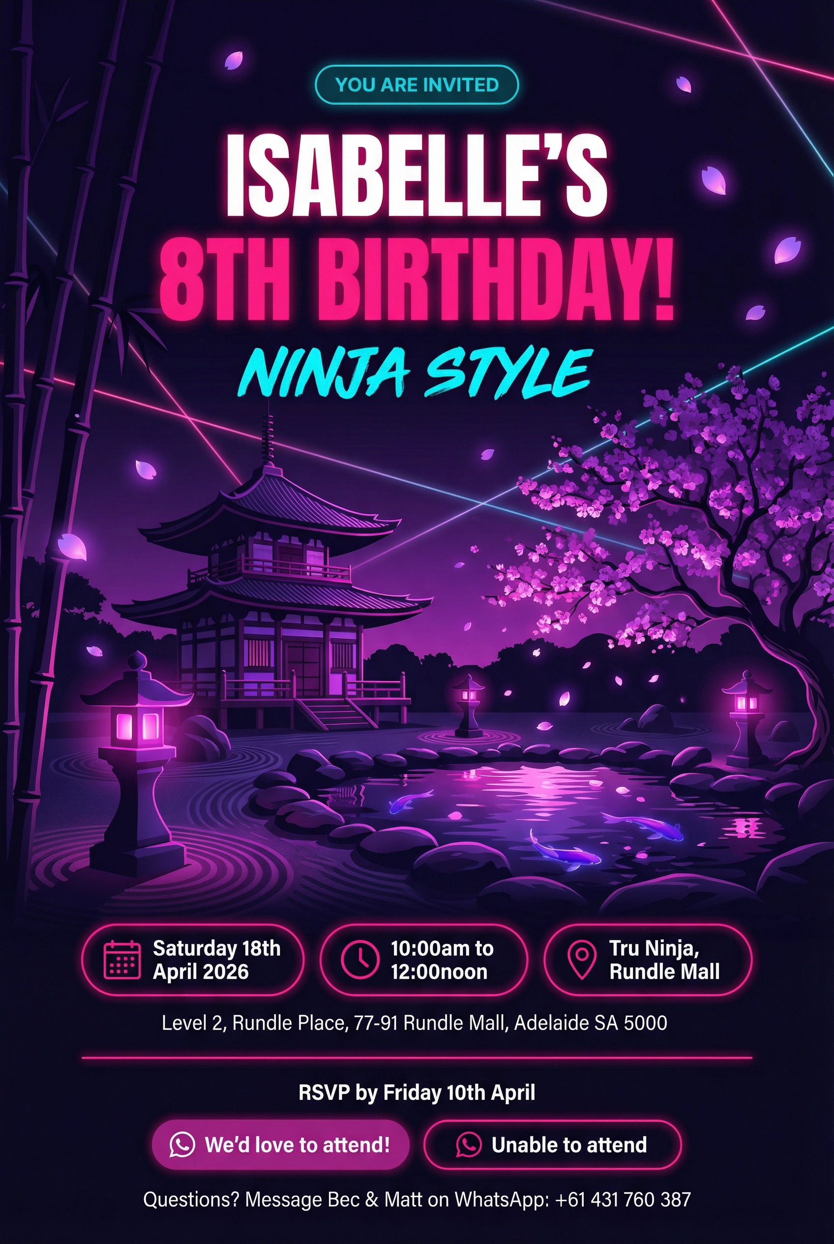 Isabelle's 8th Birthday Ninja Party Invitation